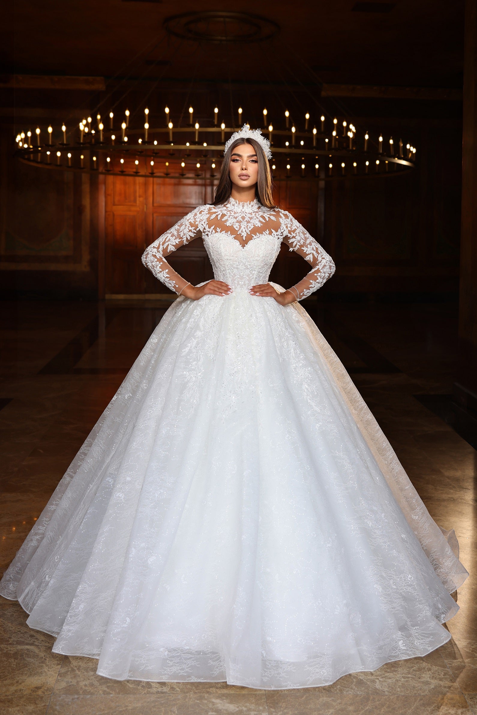 Robe de mariée Lady Di Bride 1110 – Princesse volumineuse à manches longues en dentelle