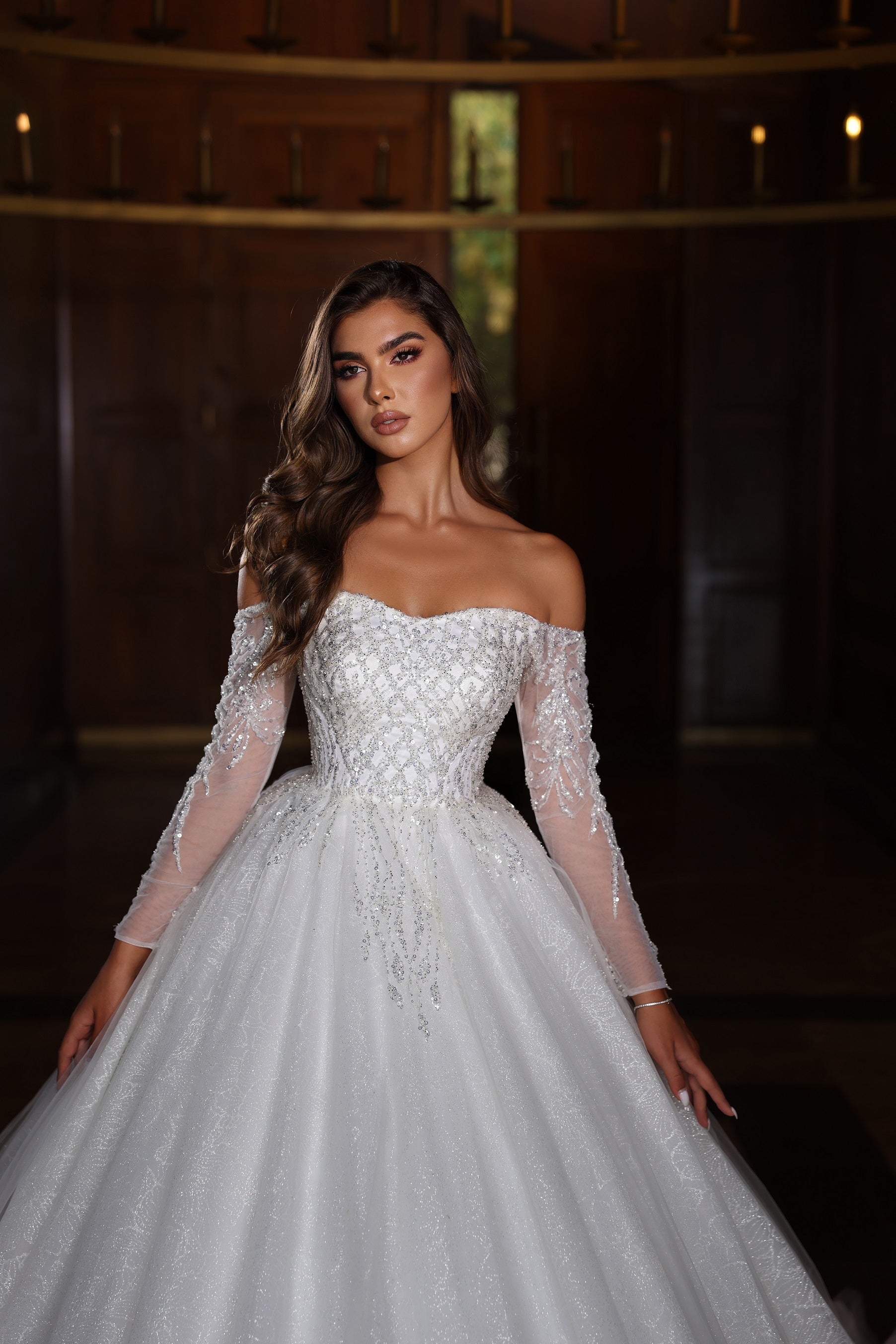 Robe de mariée Lady Di Bride 1122 – Princesse scintillante romantique à épaules dénudées