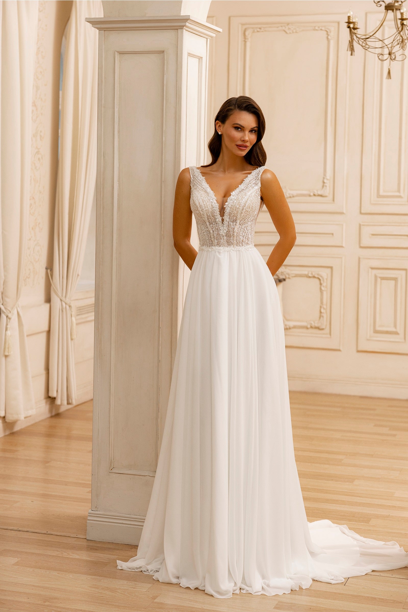 Robe de mariée Lady Di Bride 1221 – A-line en mousseline avec corsage perlé