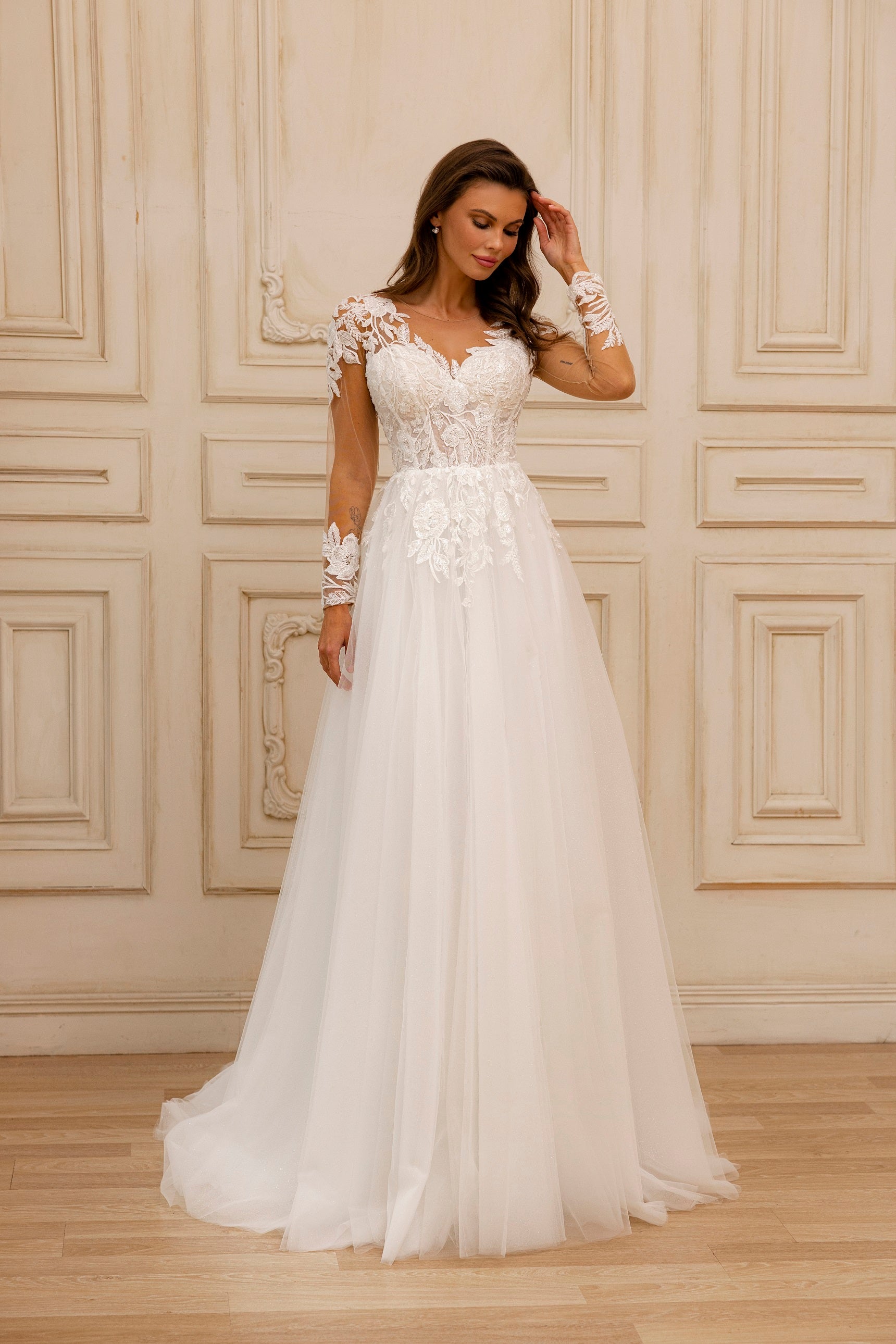 Robe de mariée Lady Di Bride 1240 – A-line élégante avec manches longues en dentelle