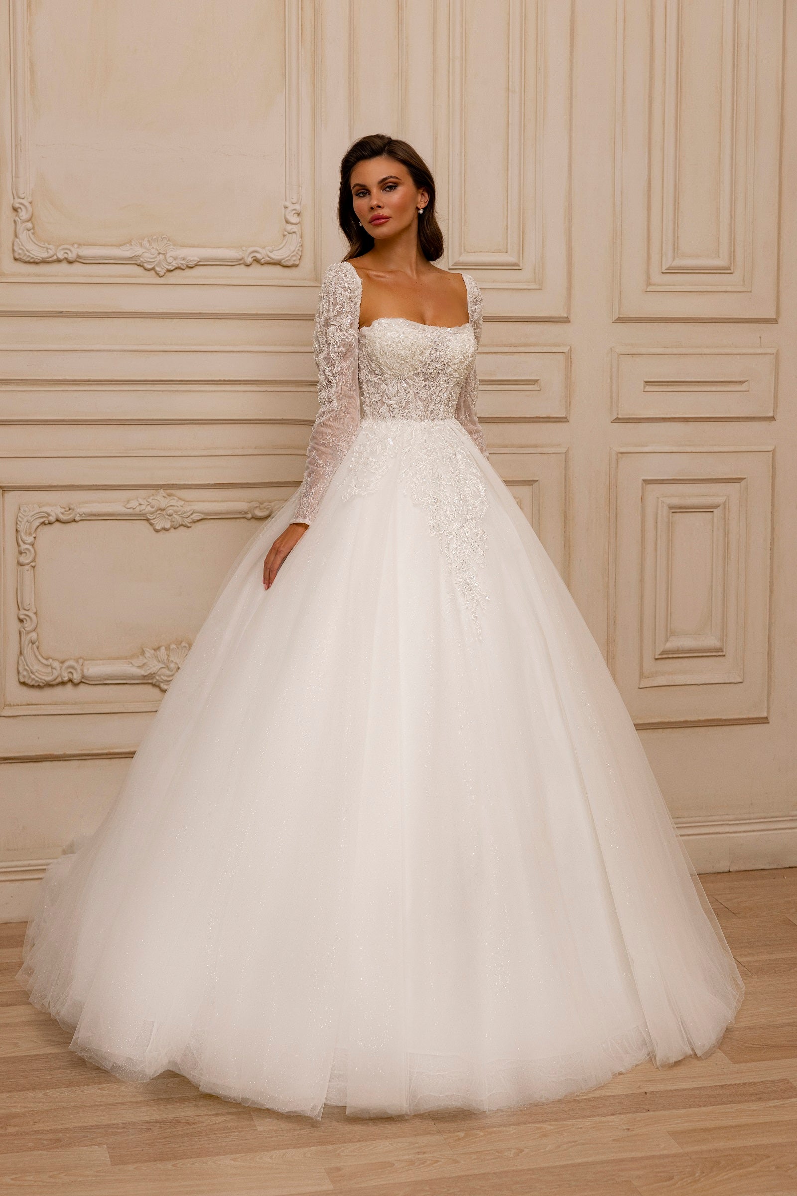 Robe de mariée Lady Di Bride 1242 – Princesse élégante en dentelle et manches longues amovibles