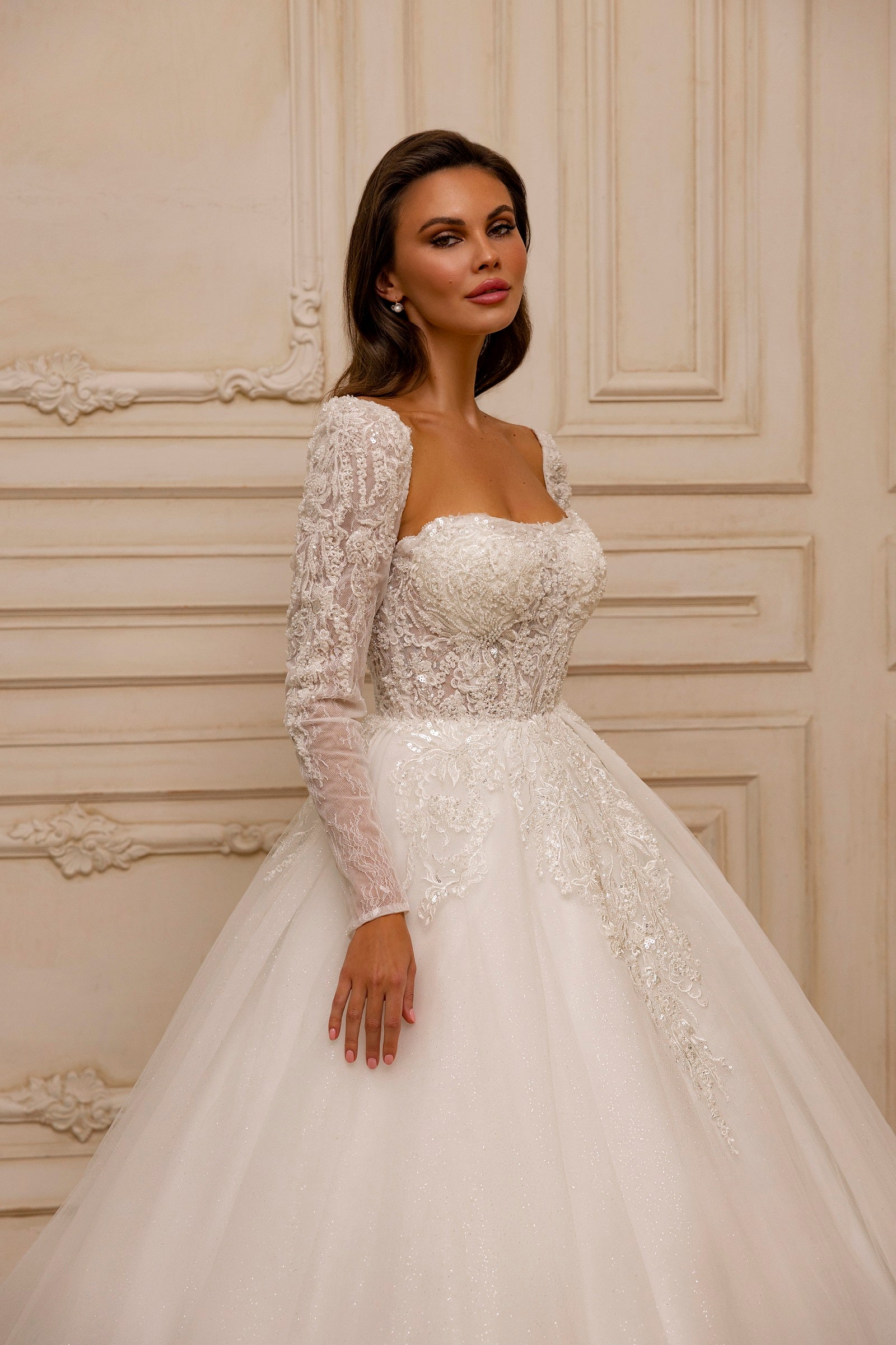 Robe de mariée Lady Di Bride 1242 – Princesse élégante en dentelle et manches longues amovibles