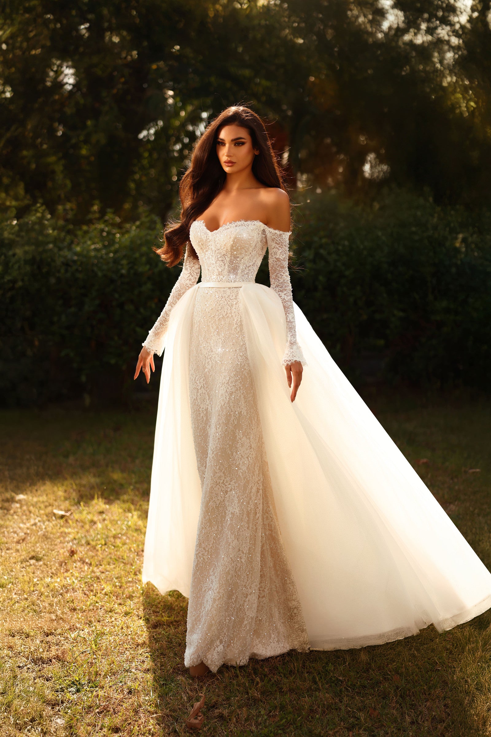 Robe de mariée Lady Di Bride 1515 – Sirène en dentelle scintillante & sur-jupe amovible