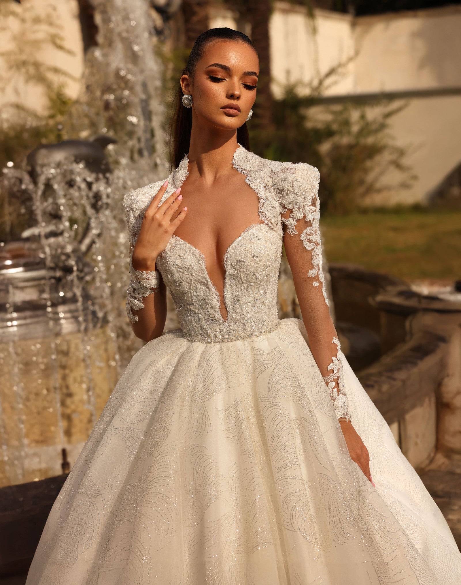 Robe de mariée Lady Di Bride 1518 – Princesse scintillante & manches amovibles brodées