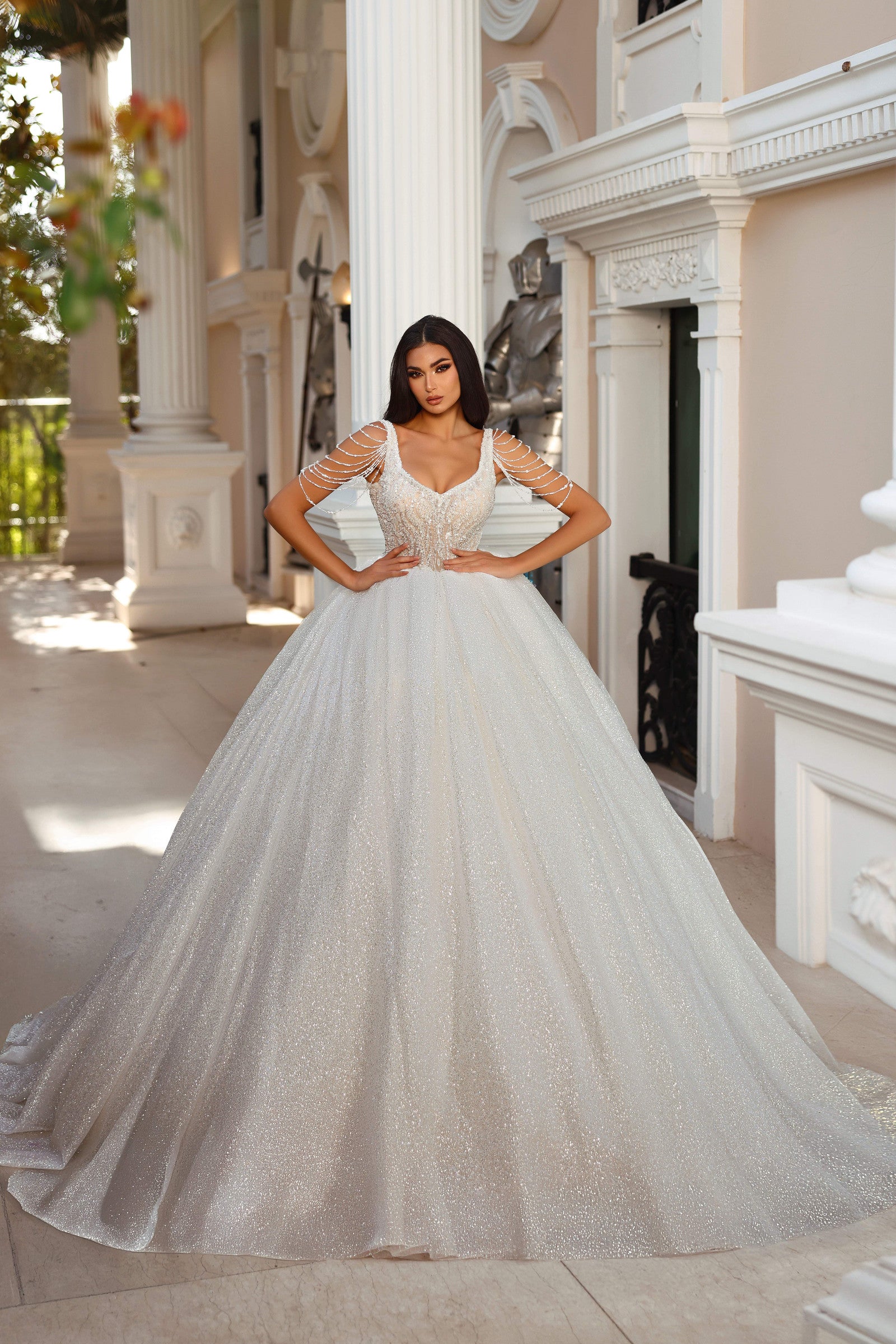 Robe de mariée Lady Di Bride 1523 – Princesse scintillante à bretelles perlées