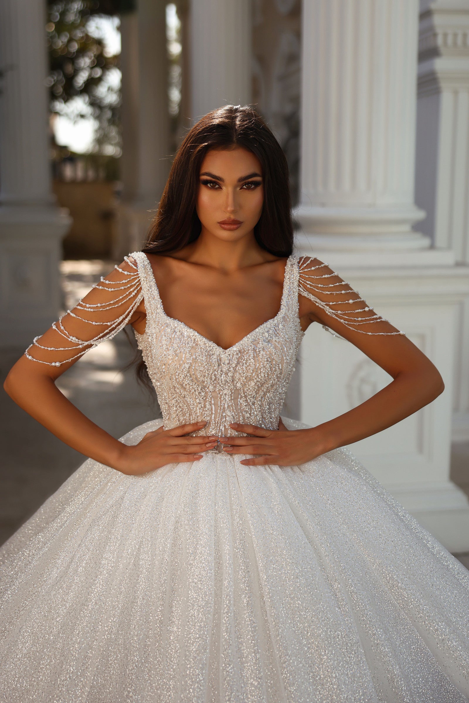 Robe de mariée Lady Di Bride 1523 – Princesse scintillante à bretelles perlées