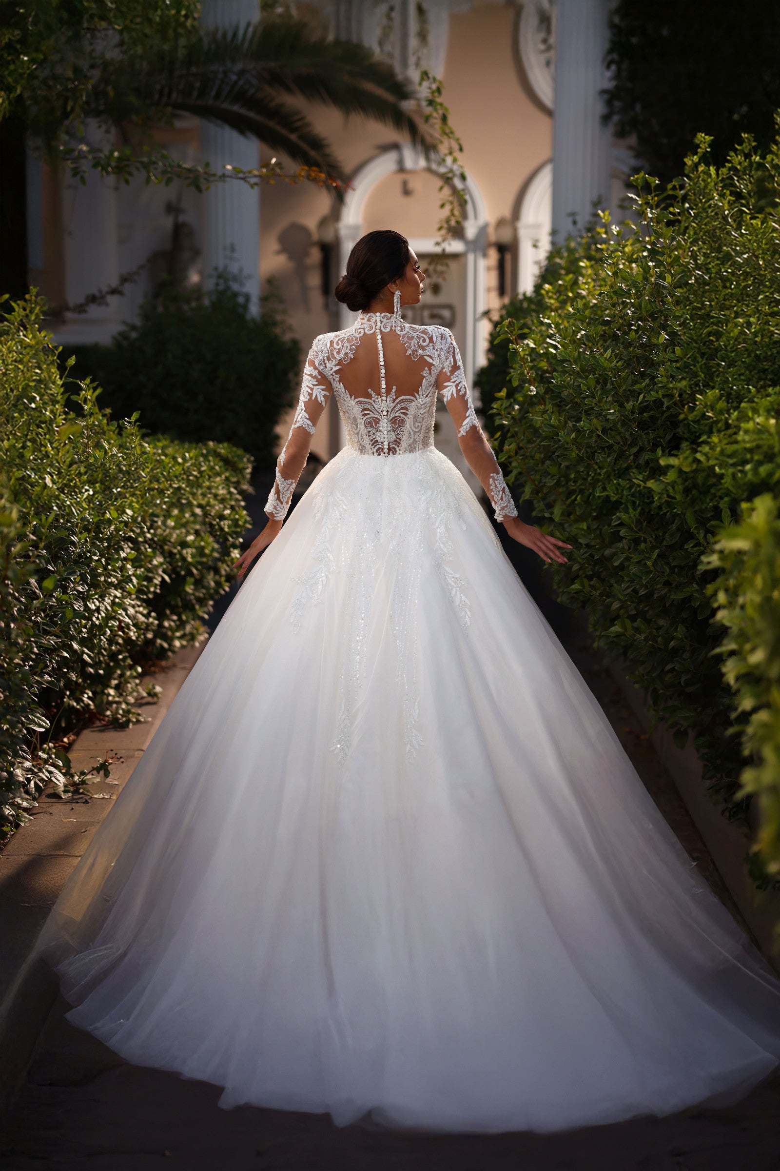 Robe de mariée Lady Di Bride 1508 – Princesse scintillante royale à col haut en dentelle, brillance
