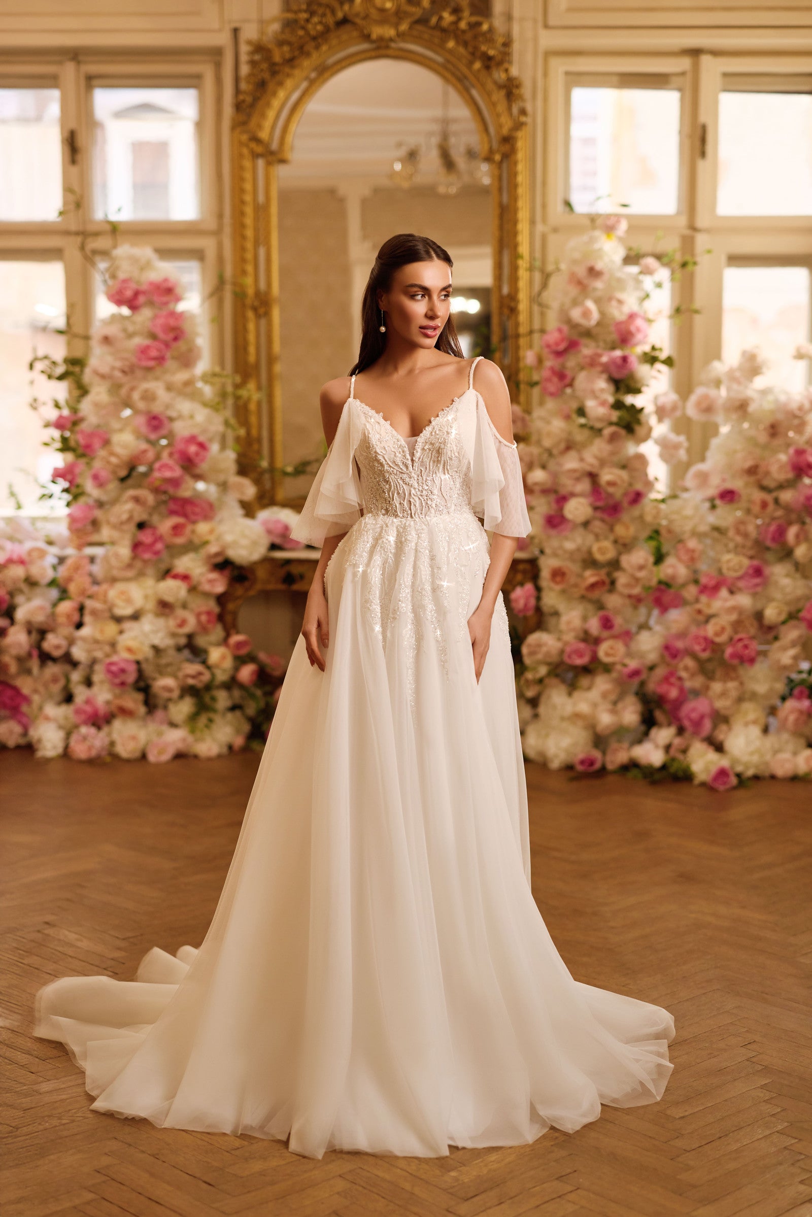 Robe de mariée Lady Di Bride 1637 – A-line tulle dentelle et manches papillon