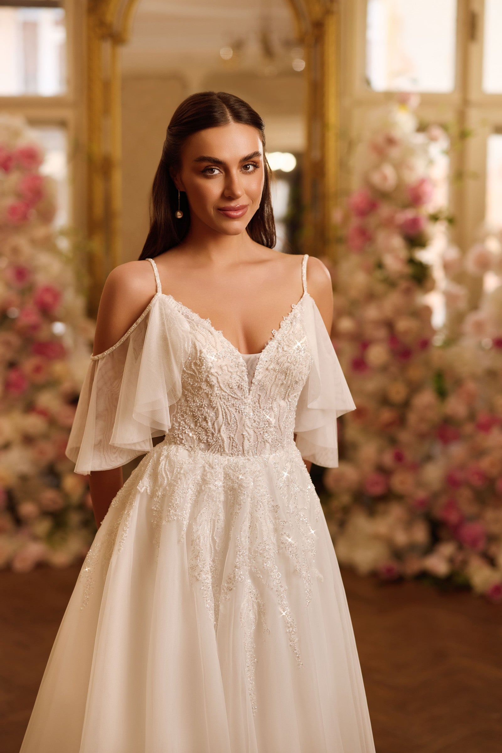 Robe de mariée Lady Di Bride 1637 – A-line tulle dentelle et manches papillon