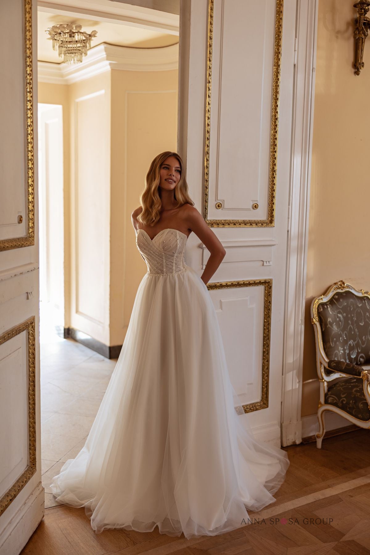 Robe de mariée Anna Sposa Agnessa – Ligne A ivoire avec manches longues amovibles
