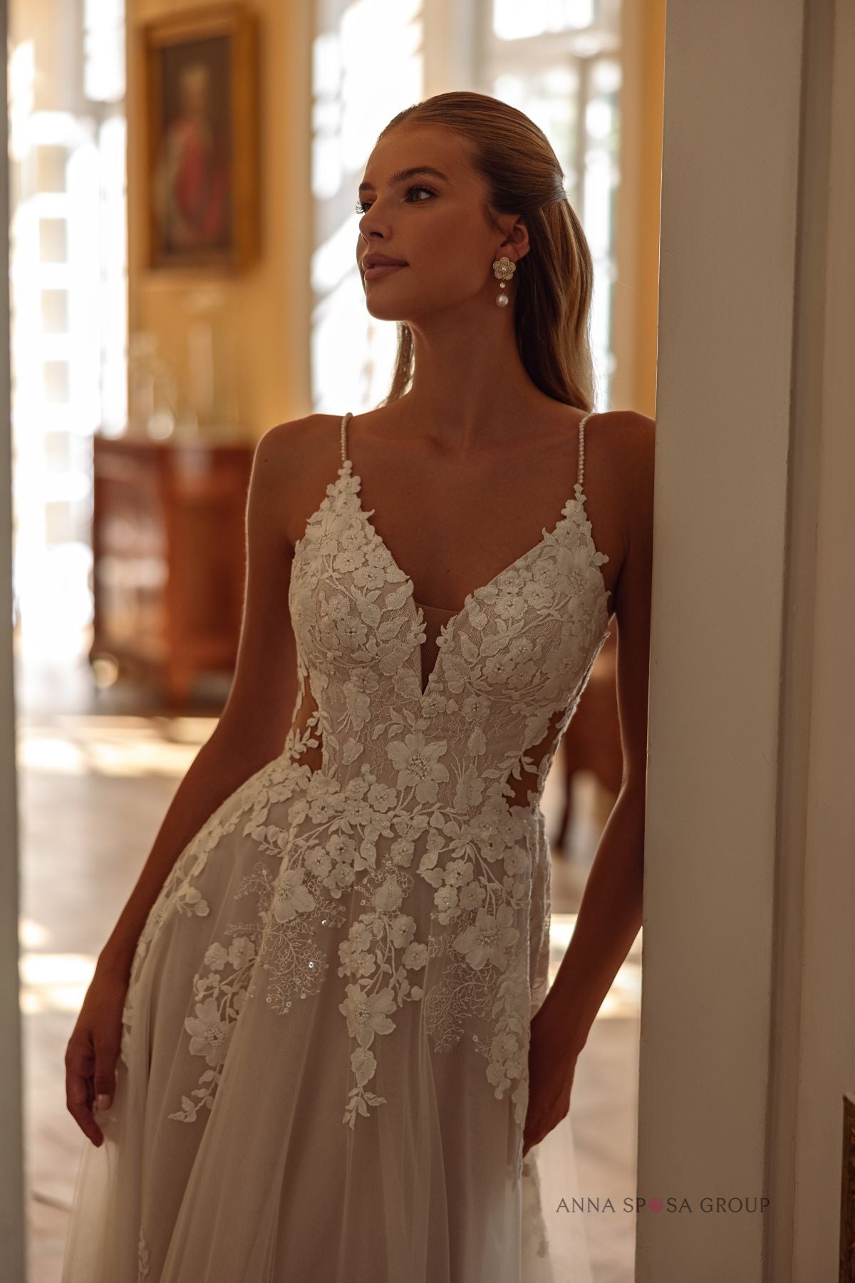 Robe de mariée Anna Sposa Antaliya – Ligne A nude en dentelle florale et tulle