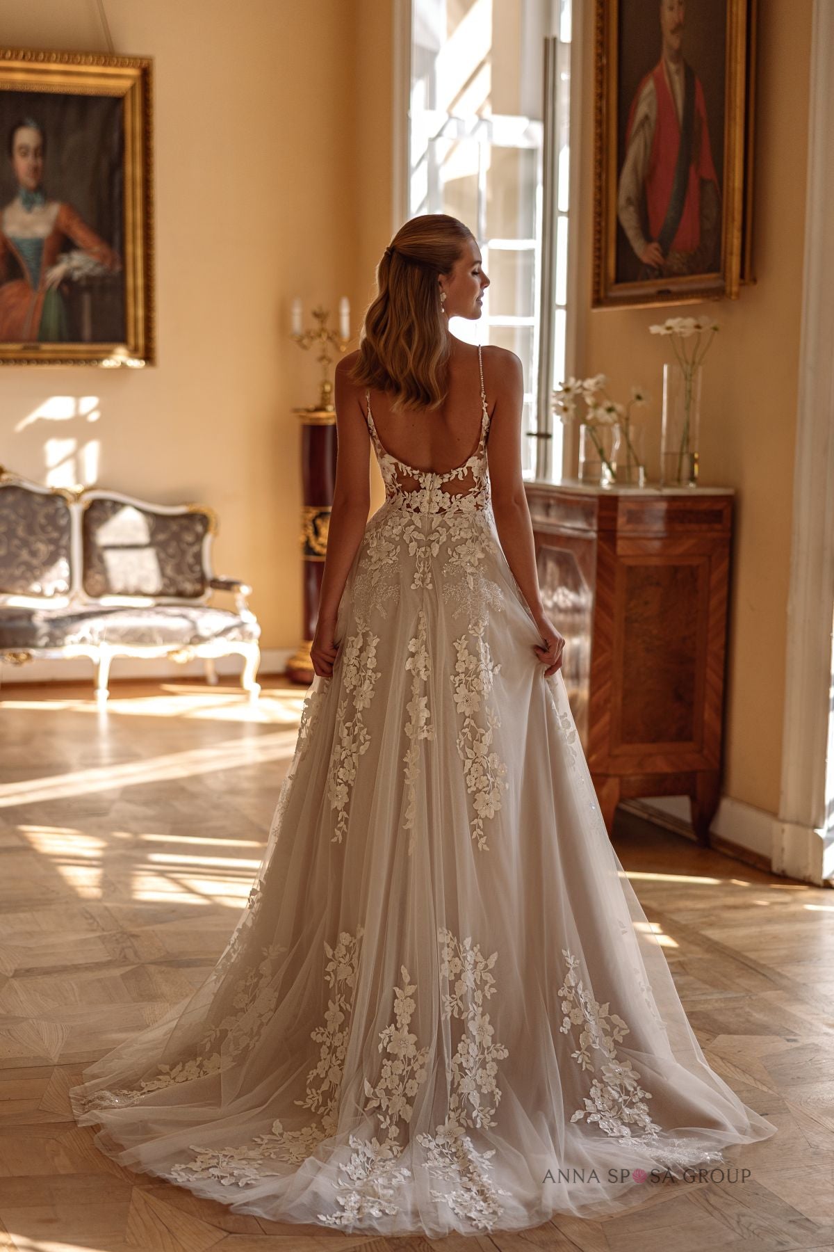Robe de mariée Anna Sposa Antaliya – Ligne A nude en dentelle florale et tulle