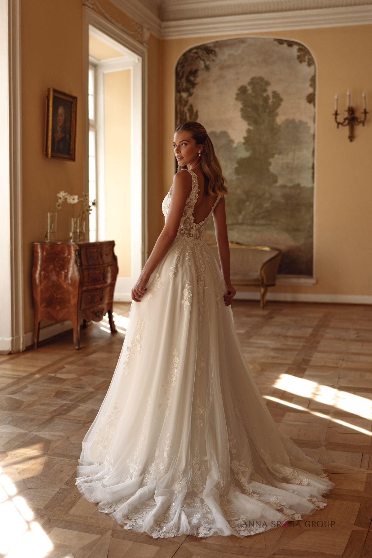 Robe de mariée Anna Sposa Azriel – Ligne A ivoire en dentelle florale et tulle brillant