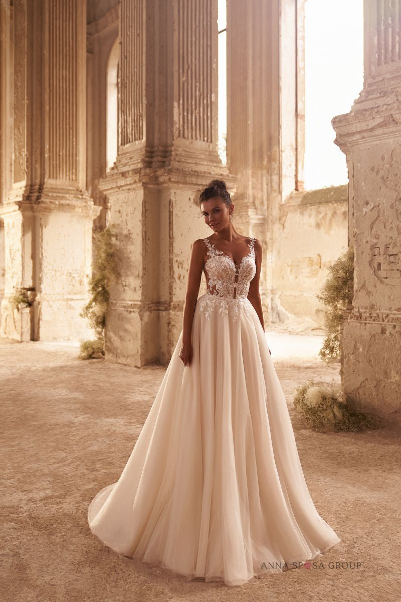 Robe de mariée Fuji – Ligne A fluide en tulle et dentelle florale