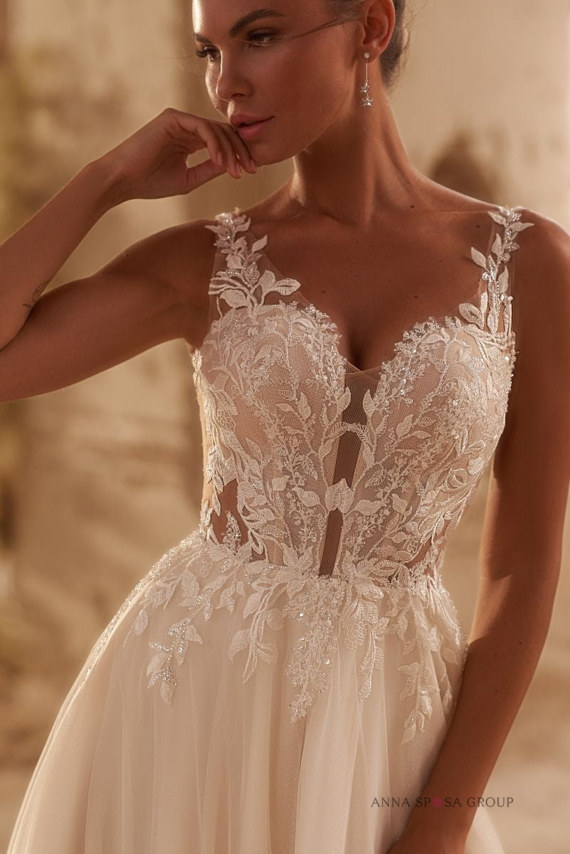Robe de mariée Fuji – Ligne A fluide en tulle et dentelle florale