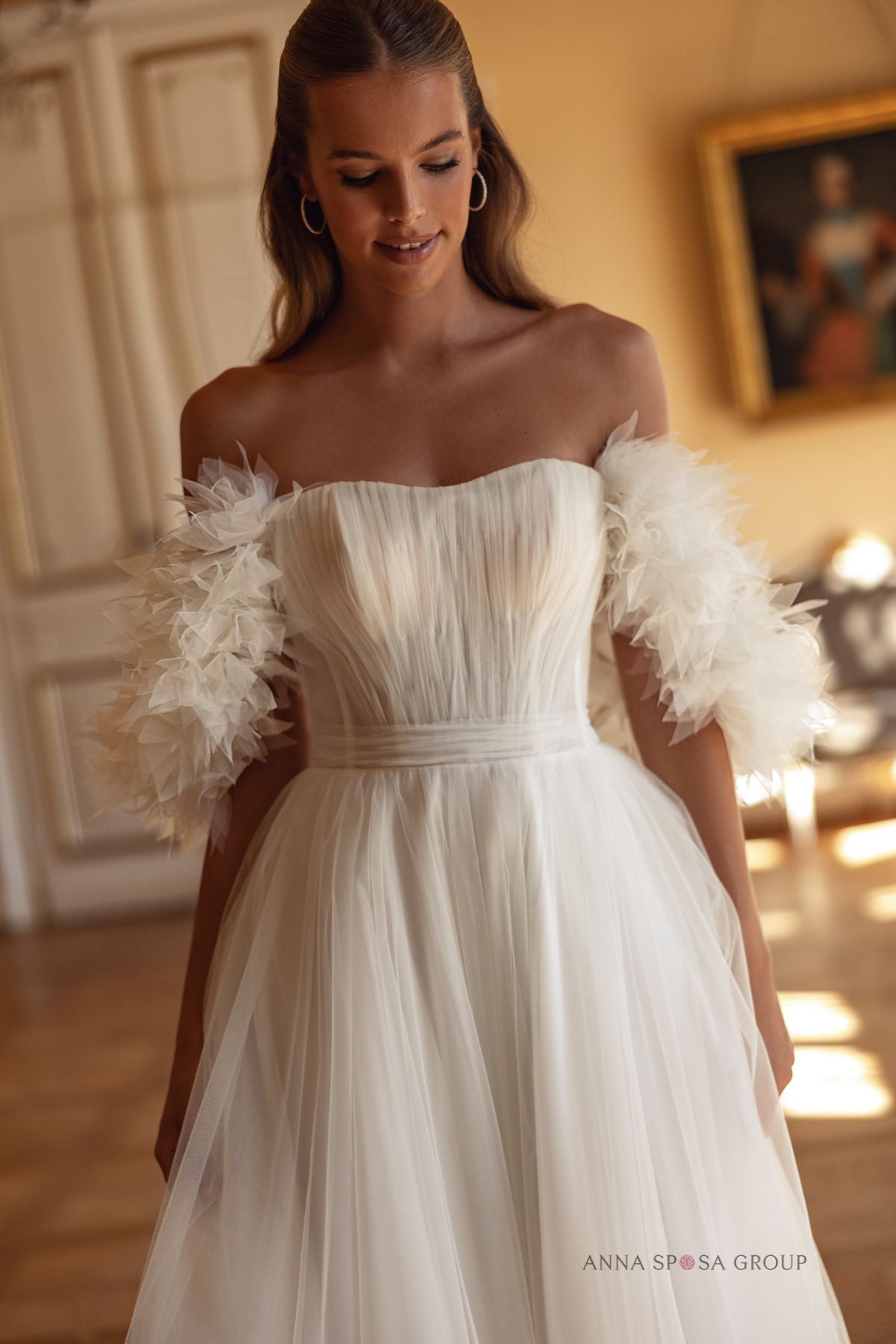 Robe de mariée Anna Sposa Gerardi – Robe princesse ivoire à bretelles amovibles en cascade