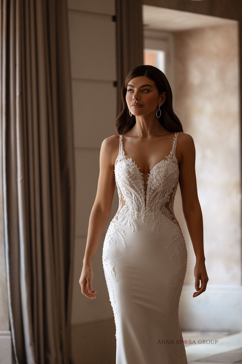 Robe de mariée Anna Sposa Kamondo – Sirène ivoire en dentelle et crêpe ajustée