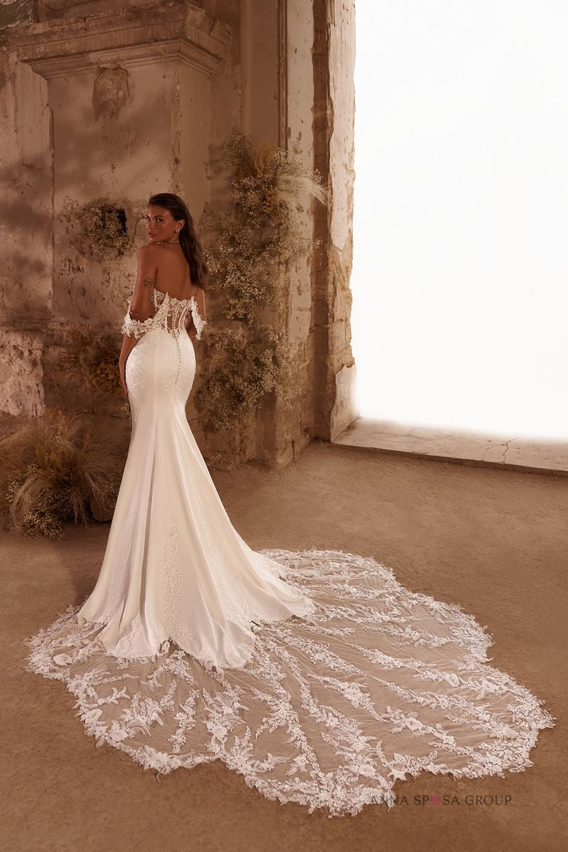 Robe de mariée Luella – Coupe sirène avec longue traîne en dentelle