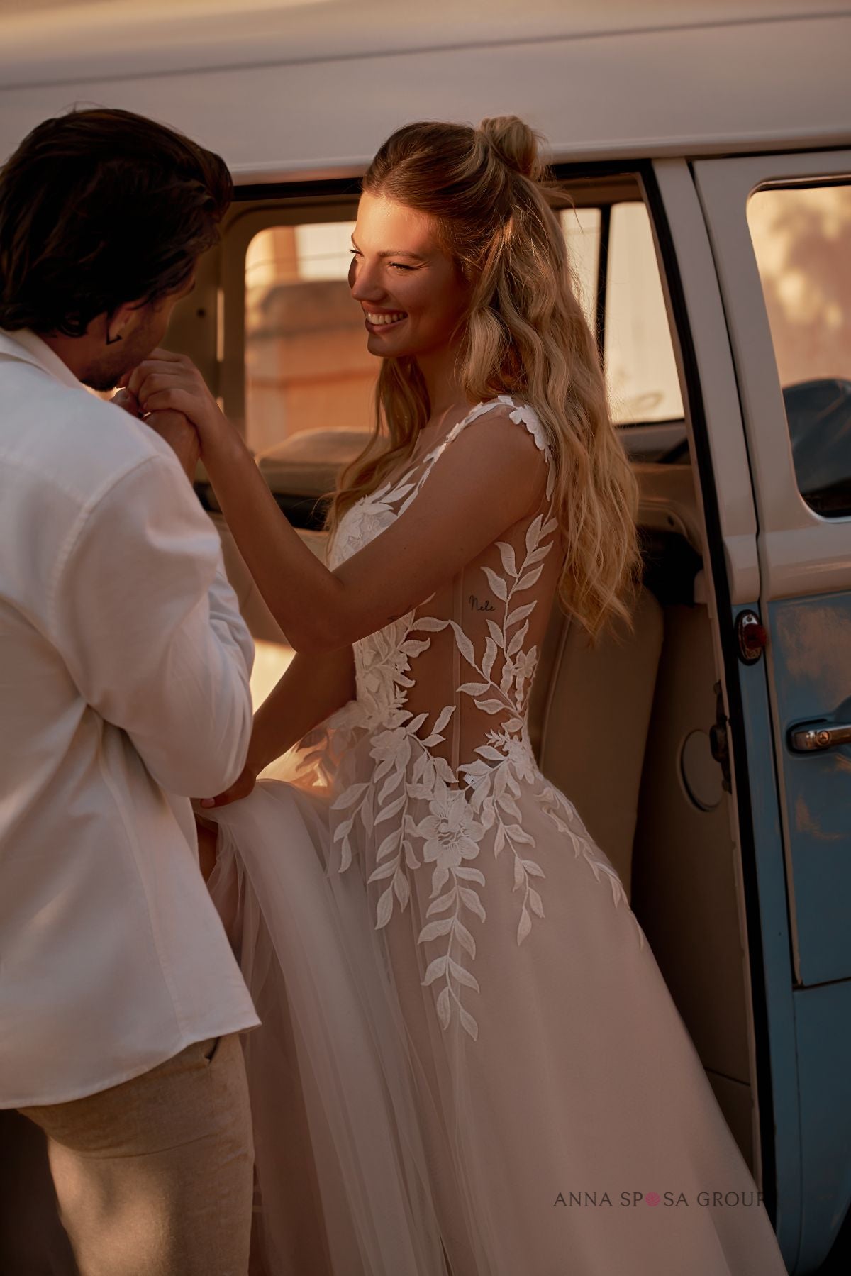 Robe de mariée Minelly – A-line tulle dentelle florale et coupe ligne A