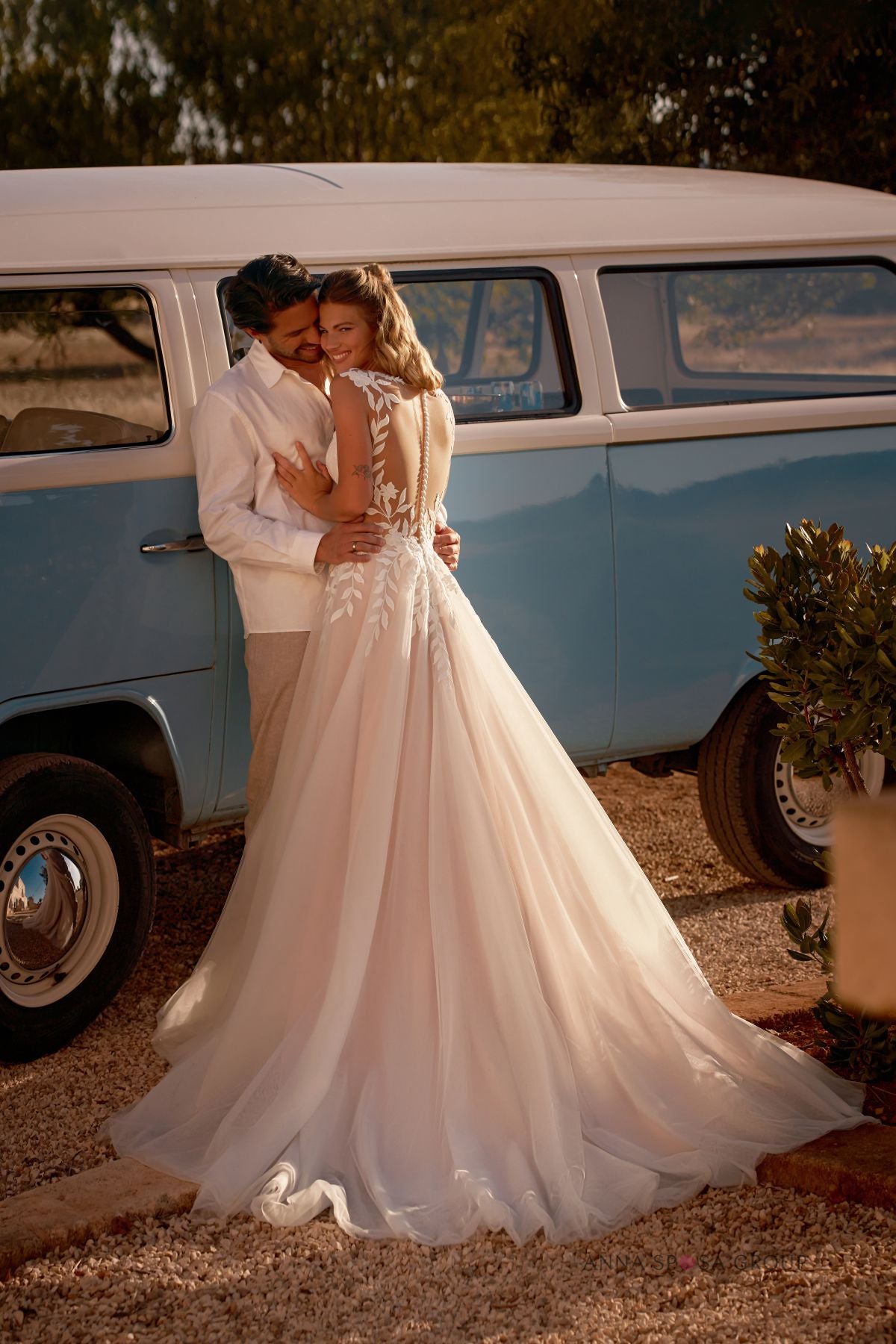 Robe de mariée Minelly – A-line tulle dentelle florale et coupe ligne A