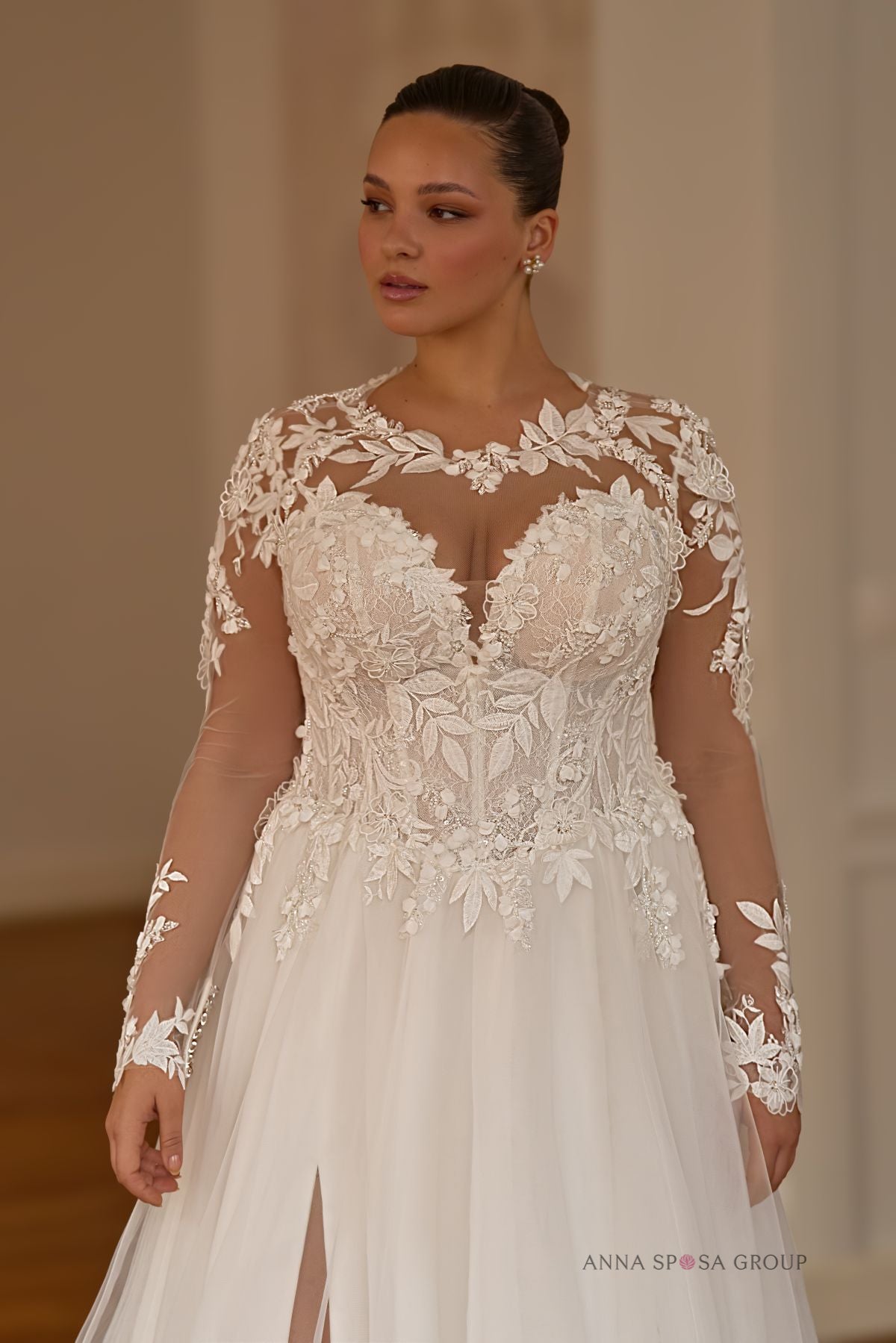 Robe de mariée Anna Sposa Sorbonna – Ligne A en dentelle florale et tulle ivoire avec accessoires amovibles