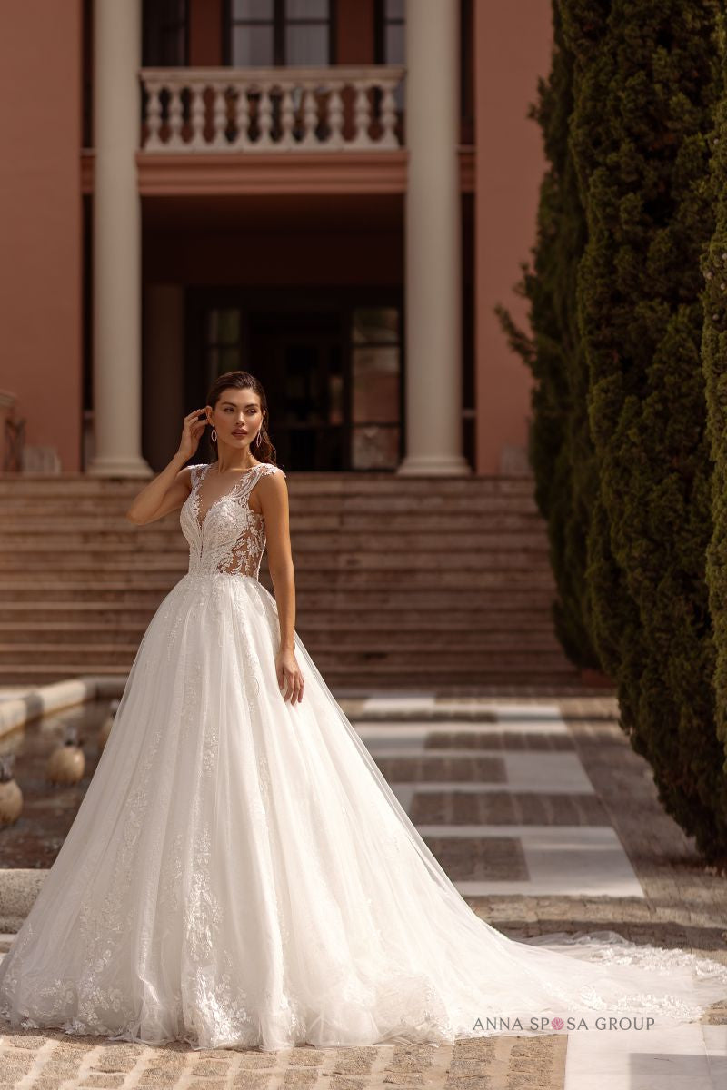 Robe de mariée Anna Sposa Virta – Volumineuse ivoire en tulle et dentelle brodée de perles et paillettes