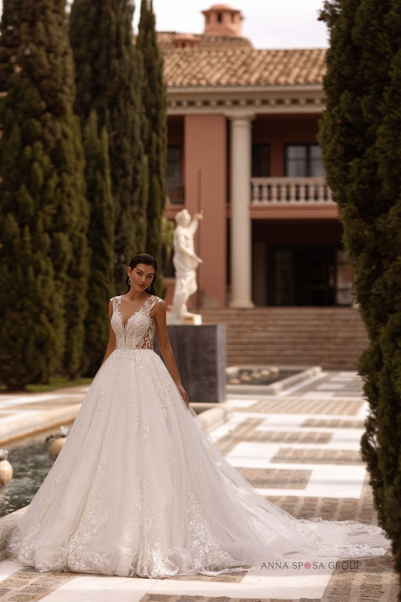 Robe de mariée Anna Sposa Virta – Volumineuse ivoire en tulle et dentelle brodée de perles et paillettes