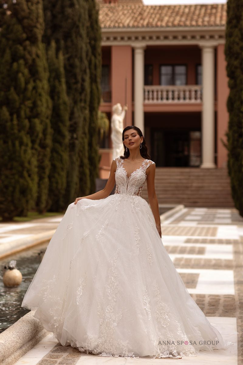 Robe de mariée Anna Sposa Virta – Volumineuse ivoire en tulle et dentelle brodée de perles et paillettes