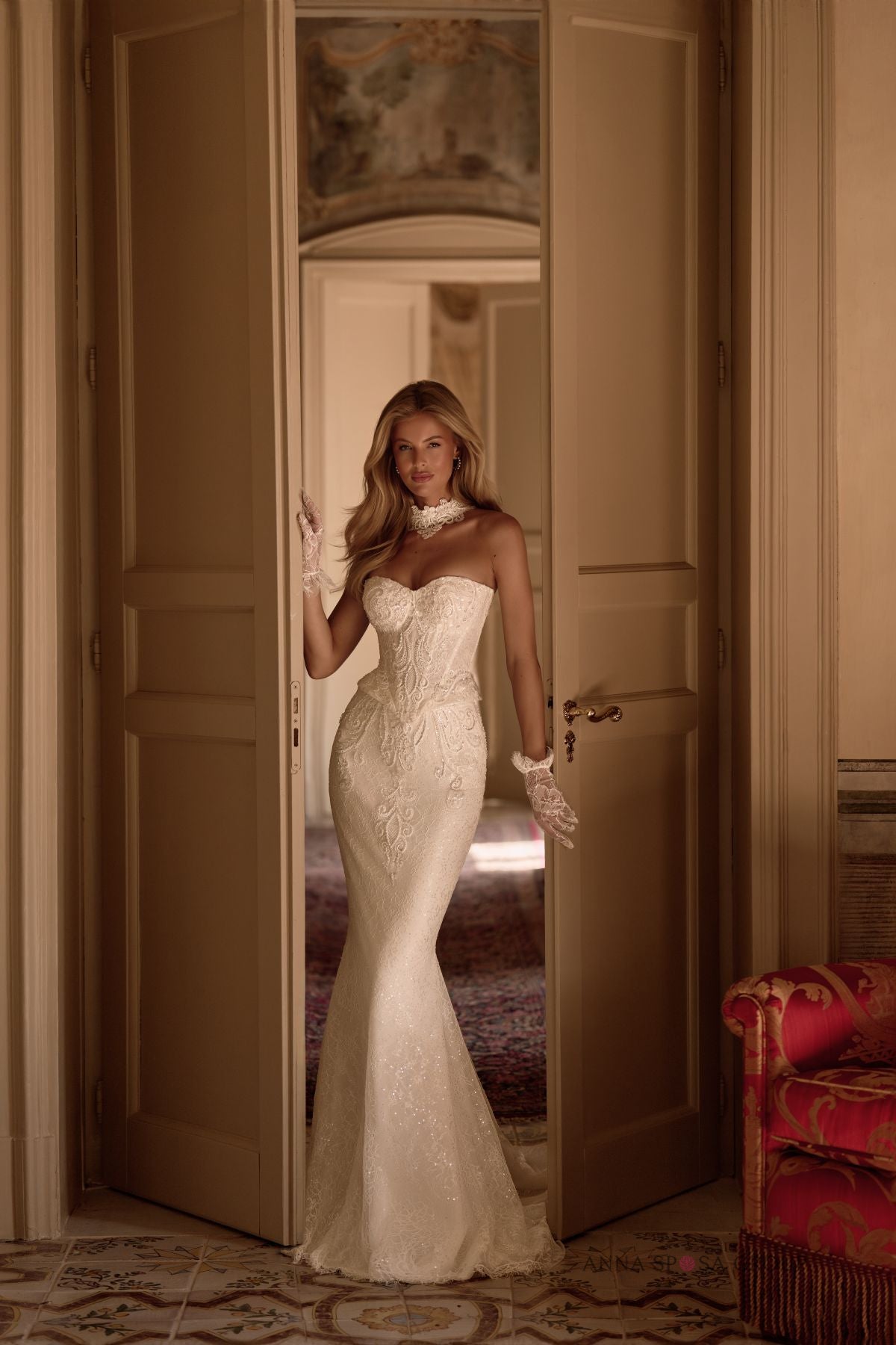 Anna Sposa Zaphir Brautkleid – Spitzenbustier-Ensemble mit Rock und abnehmbaren Accessoires