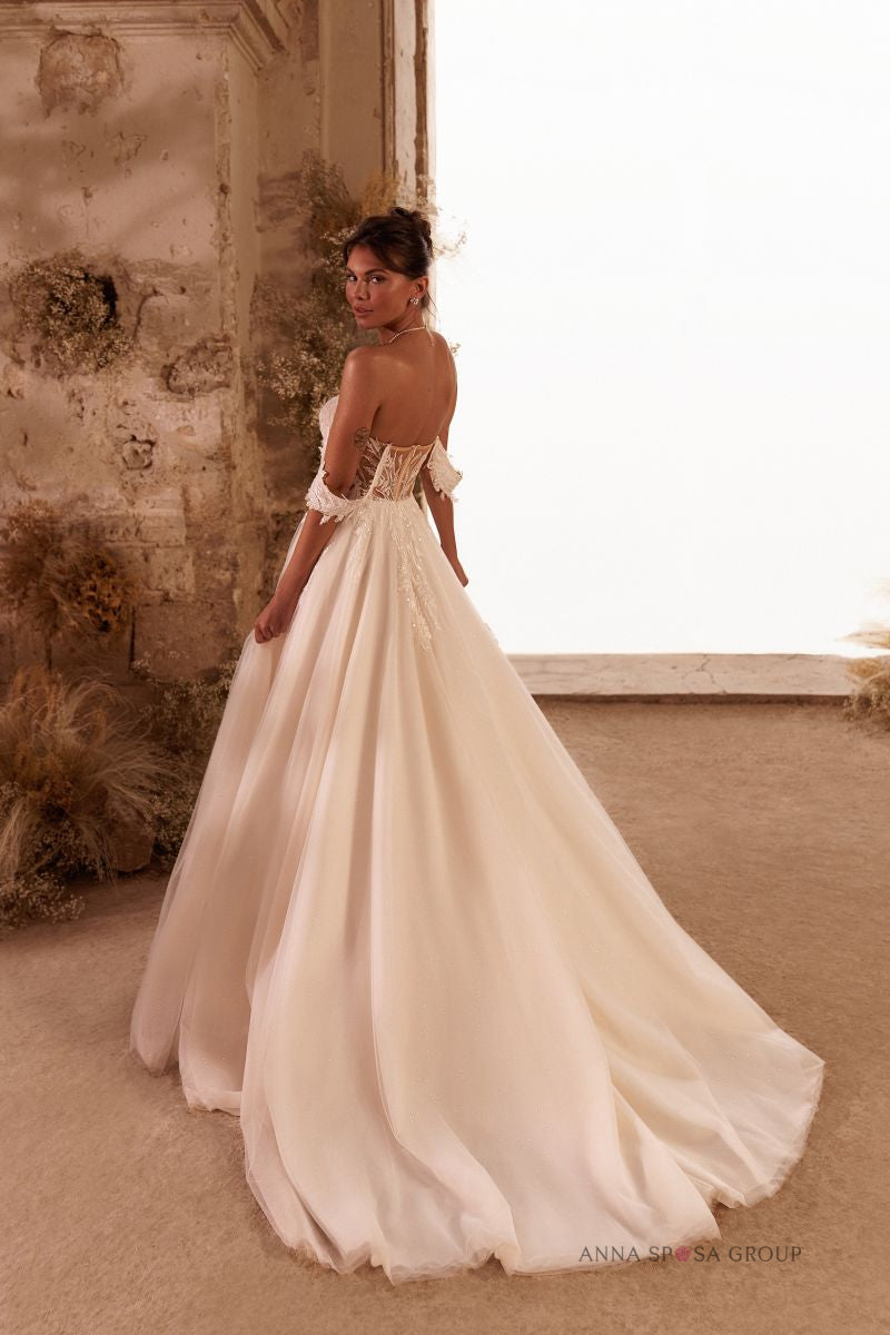 Zeffa Brautkleid – Romantisches Kleid mit Spitzenoberteil und schulterfreiem Design