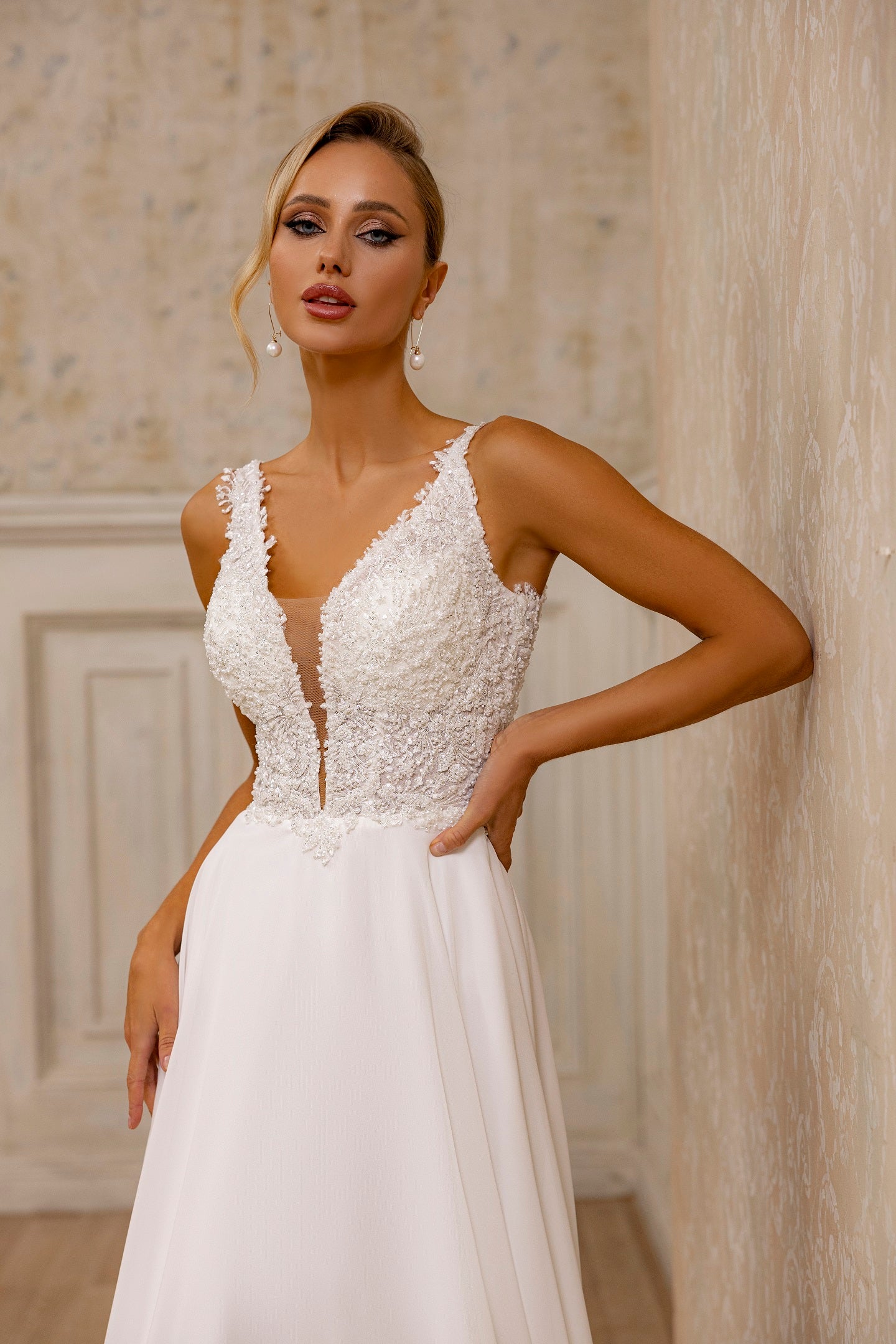 Robe de mariée Lady Di Bride 1216 – A-line en mousseline avec corsage dentelle