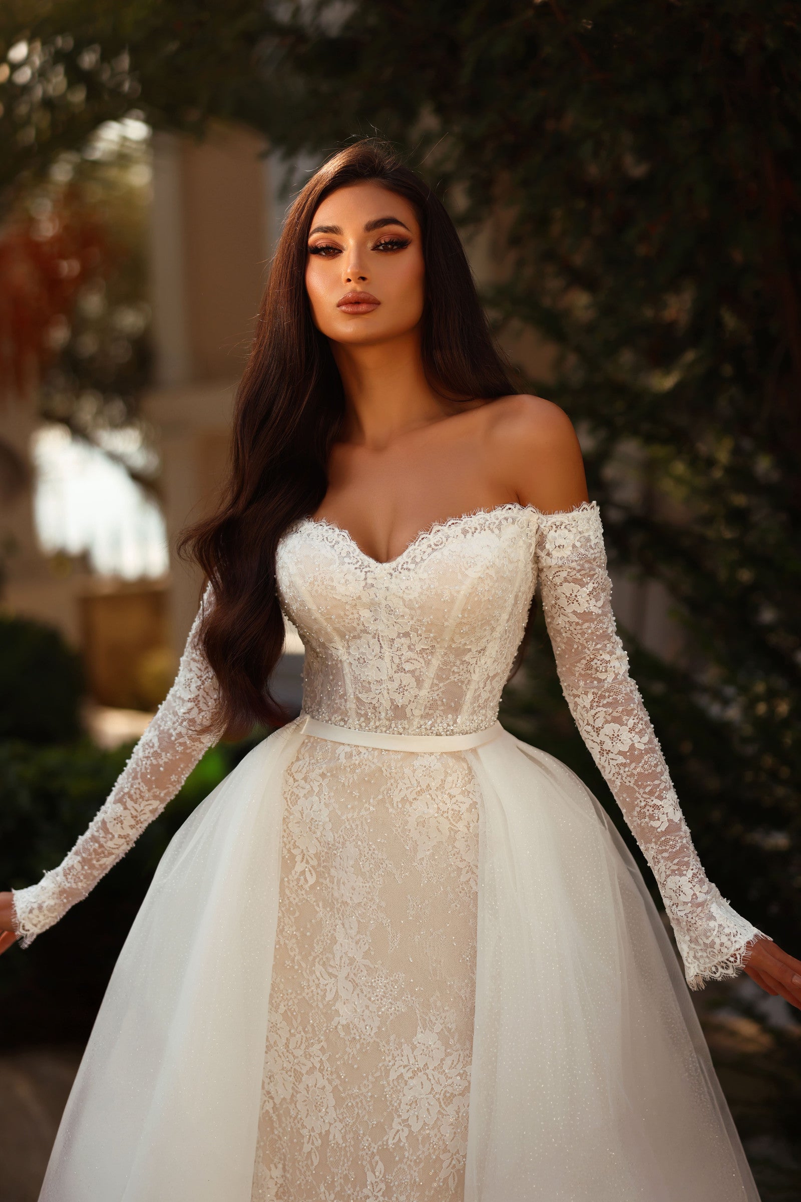 Robe de mariée Lady Di Bride 1515 – Sirène en dentelle scintillante & sur-jupe amovible