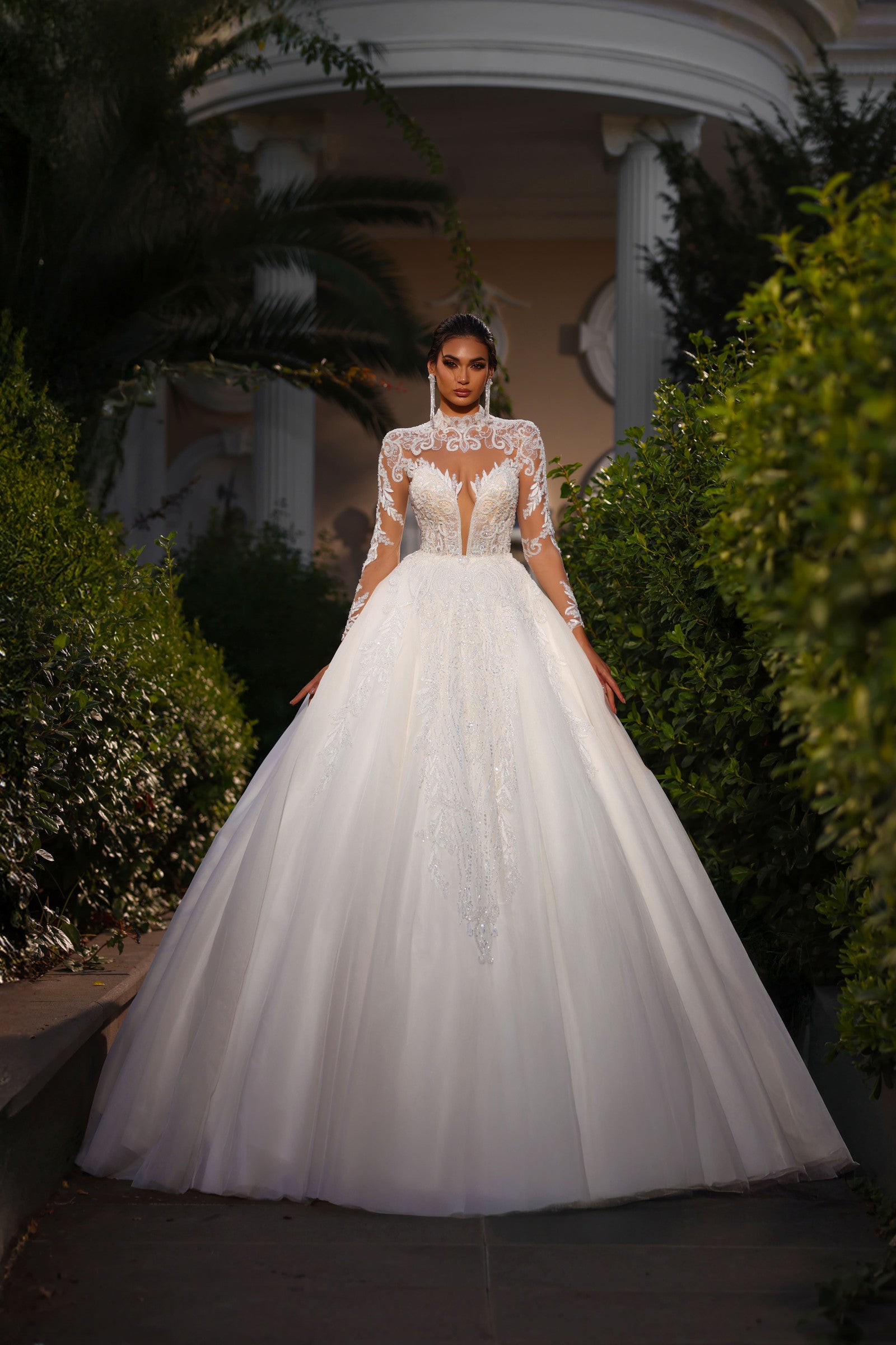 Robe de mariée Lady Di Bride 1508 – Princesse scintillante royale à col haut en dentelle, brillance