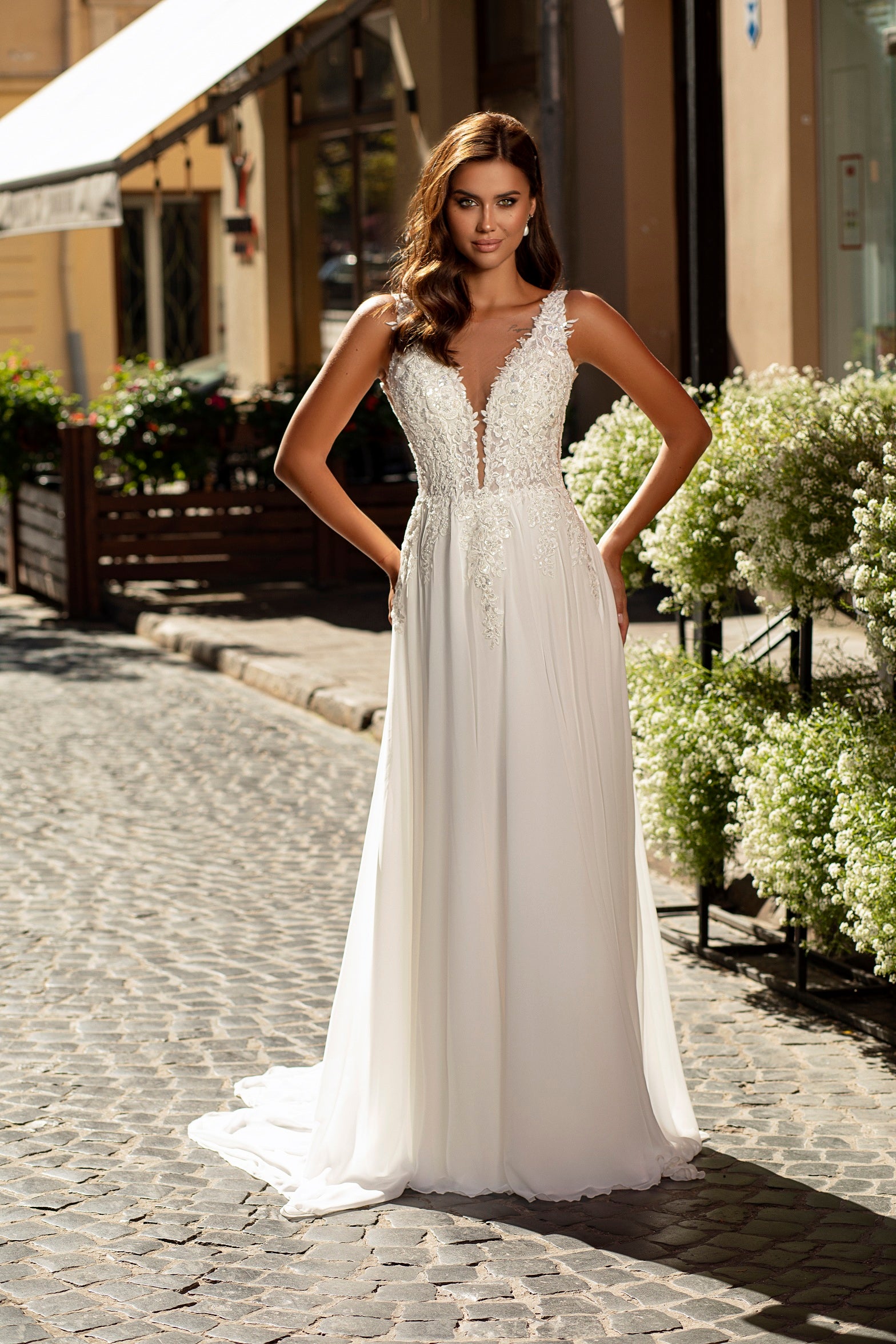 Robe de mariée Lady Di Bride 916 – Corsage en dentelle et jupe fluide en mousseline