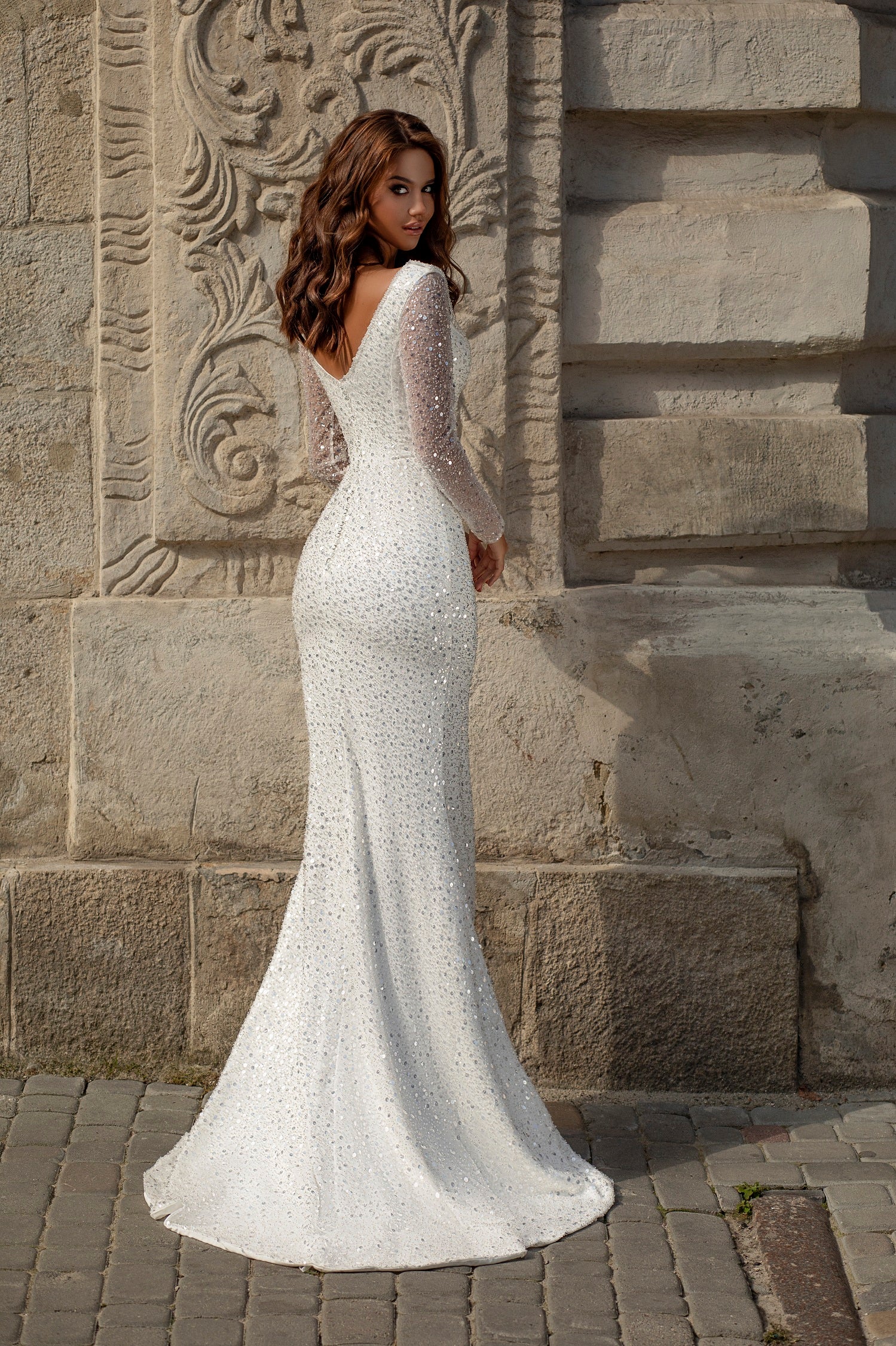 Robe de mariée sirène scintillante manches longues – Lady Di Bride 928