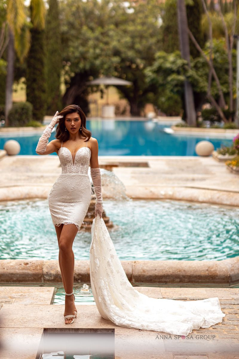 Robe de mariée Anna Sposa Anetta – Robe courte transformable avec jupe longue amovible et gants