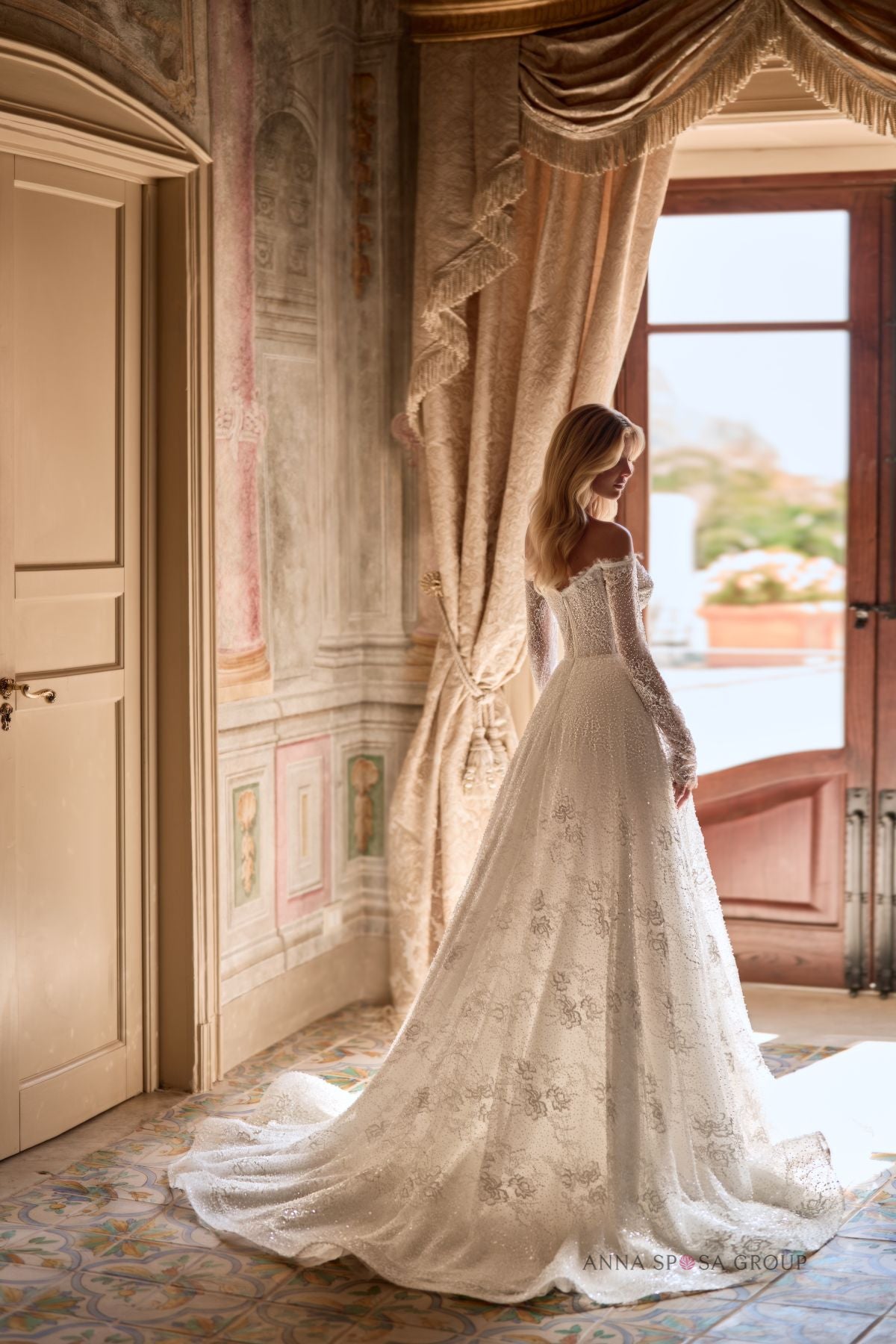 Robe de mariée Anna Sposa Anzoletta – A-line ivoire en dentelle scintillante avec manches longues