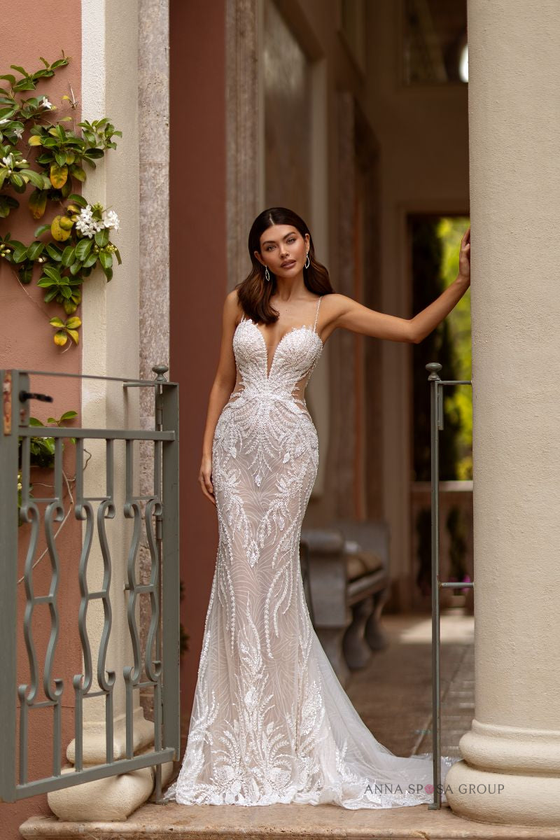 Robe de mariée Anna Sposa Ares – Coupe sirène nude en dentelle scintillante