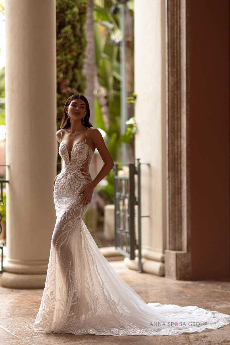 Robe de mariée Anna Sposa Ares – Coupe sirène nude en dentelle scintillante