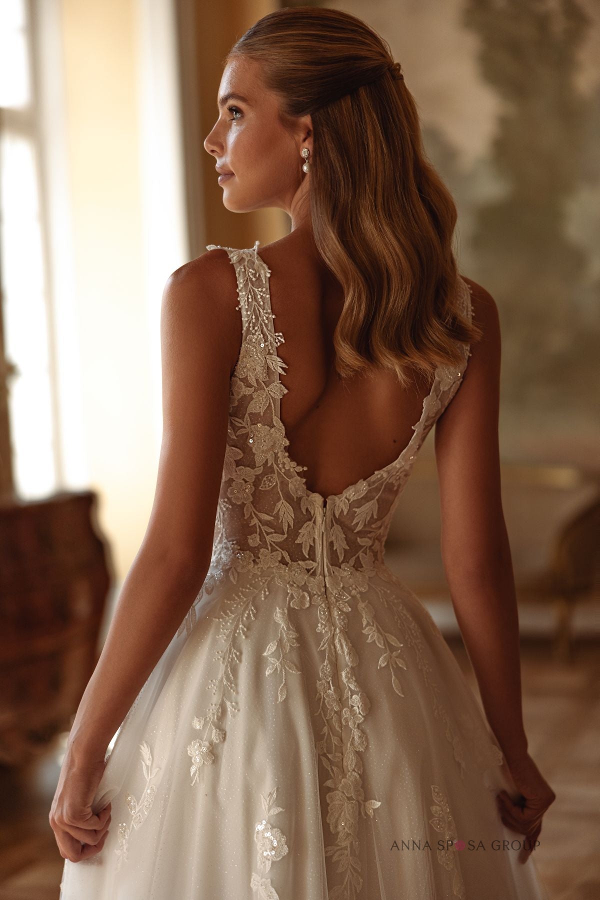 Robe de mariée Anna Sposa Azriel – Ligne A ivoire en dentelle florale et tulle brillant