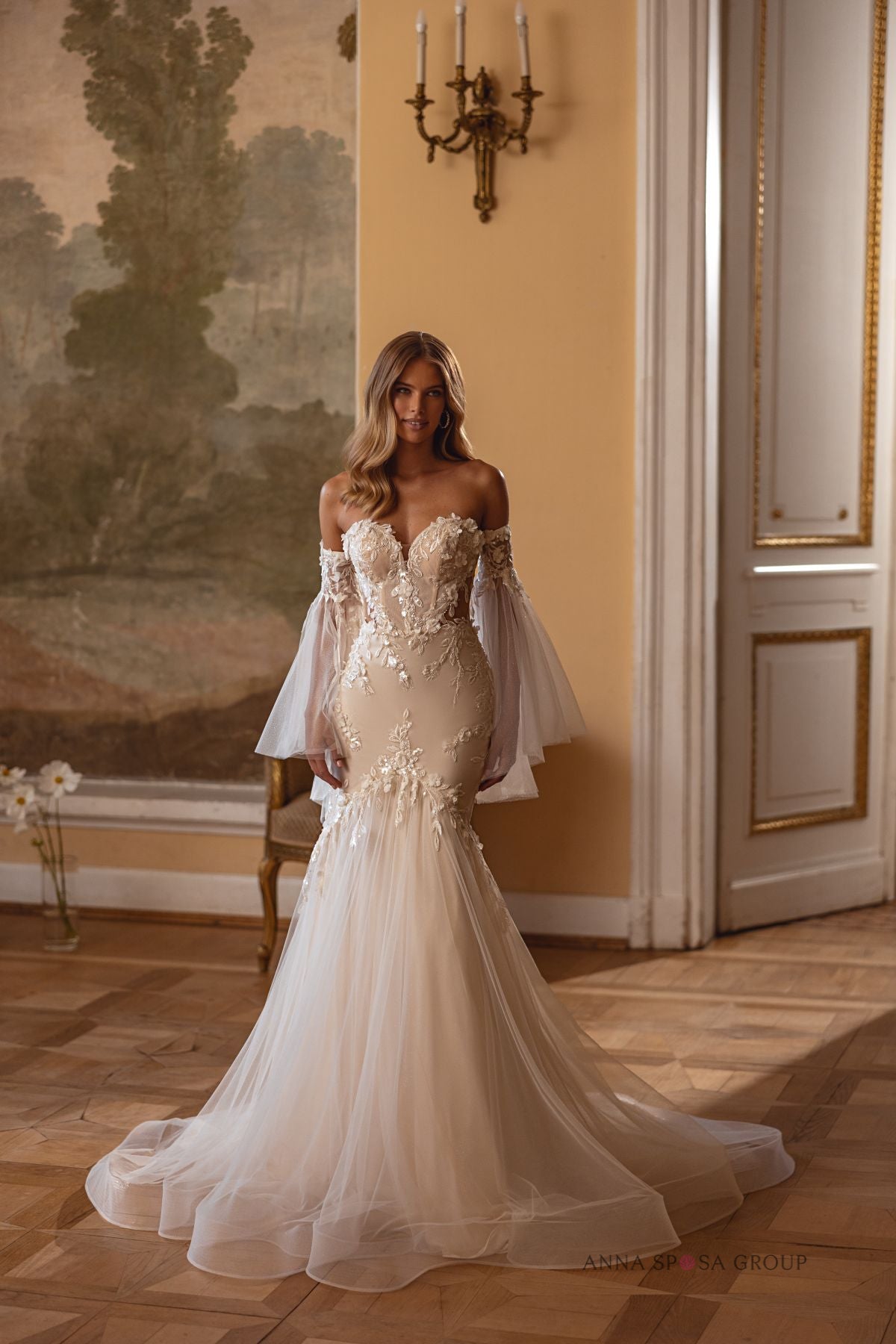 Robe de mariée Anna Sposa Bronte – Coupe sirène en dentelle florale et manches amovibles