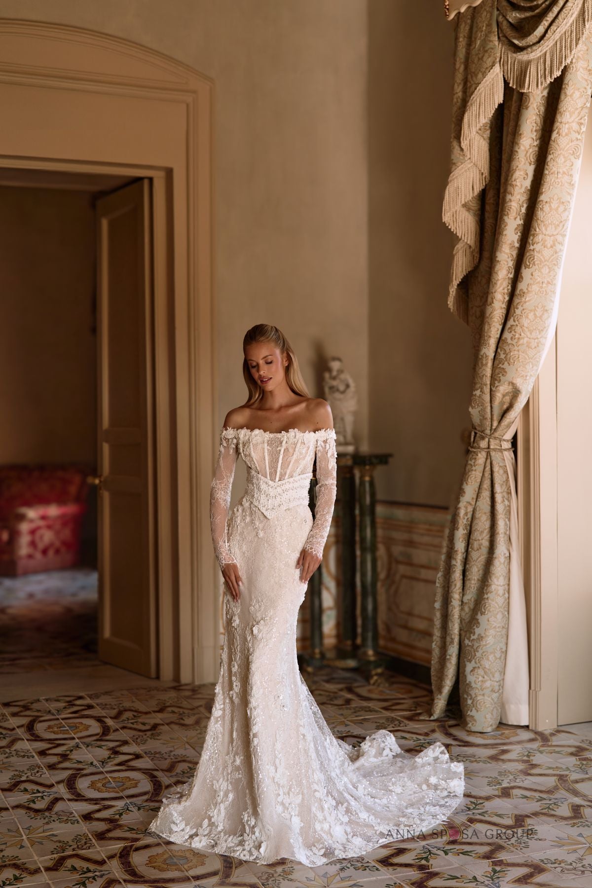 Robe de mariée Anna Sposa Claufouti – Sirène ivoire en dentelle florale et corset amovible