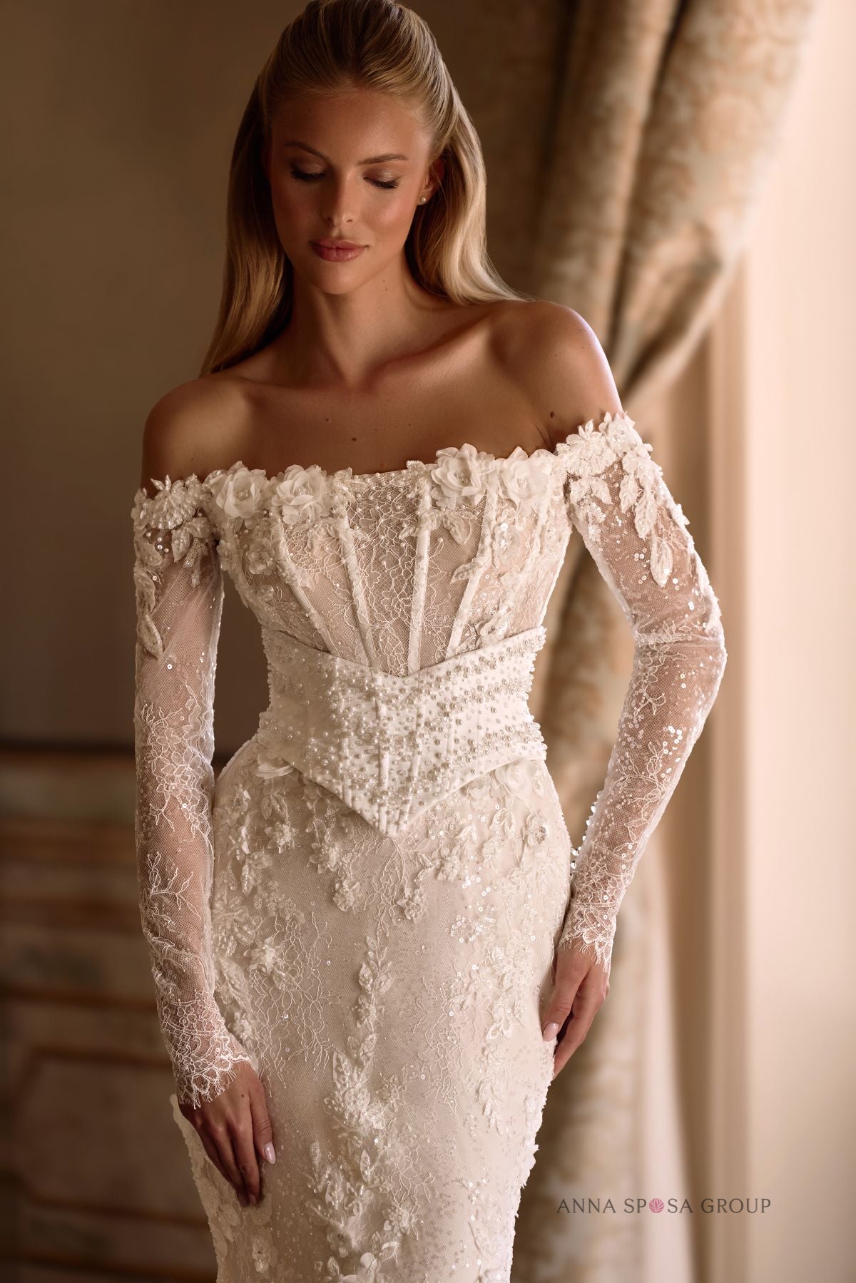Robe de mariée Anna Sposa Claufouti – Sirène ivoire en dentelle florale et corset amovible