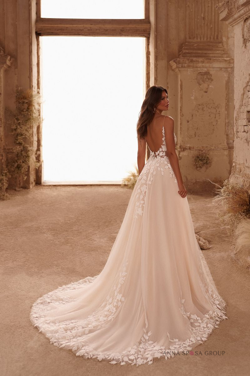 Robe de mariée Emil – Ligne A bohème en tulle et dentelle florale