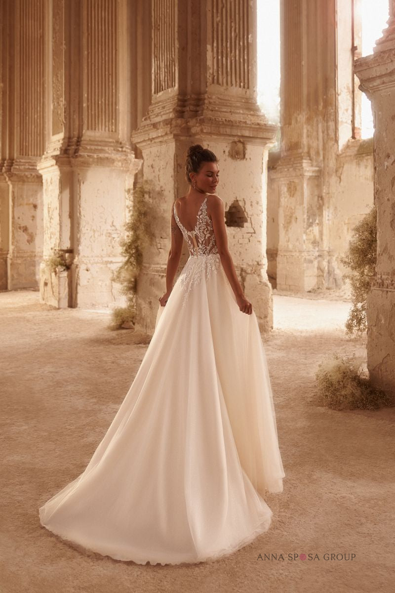Robe de mariée Fuji – Ligne A fluide en tulle et dentelle florale