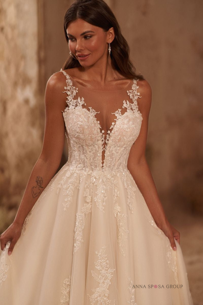 Robe de mariée Mable – Robe volumineuse romantique en tulle brodé