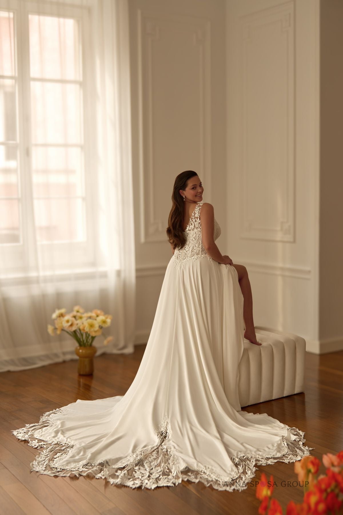 Robe de mariée Anna Sposa Shimella – Ligne A en dentelle, mousseline, dentelle