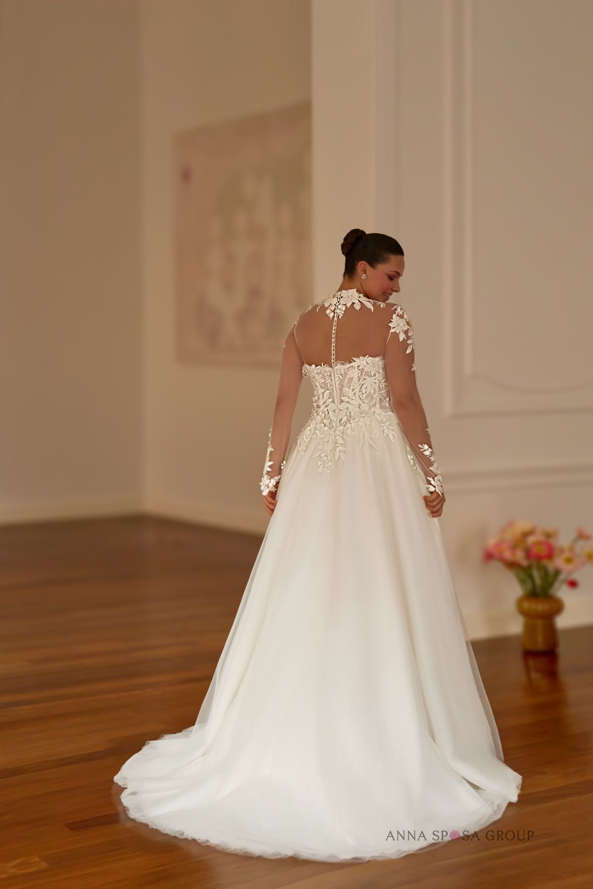 Robe de mariée Anna Sposa Sorbonna – Ligne A en dentelle florale et tulle ivoire avec accessoires amovibles