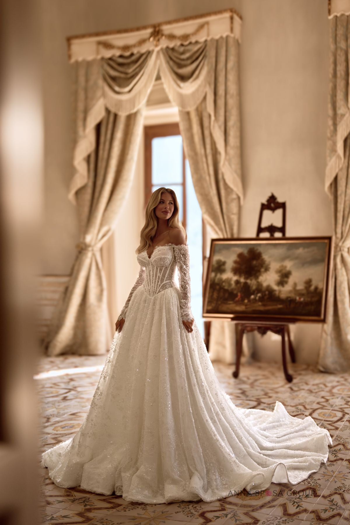 Robe de mariée Anna Sposa Temeri – Élégance A-line tout en dentelle perlée et m anches longues