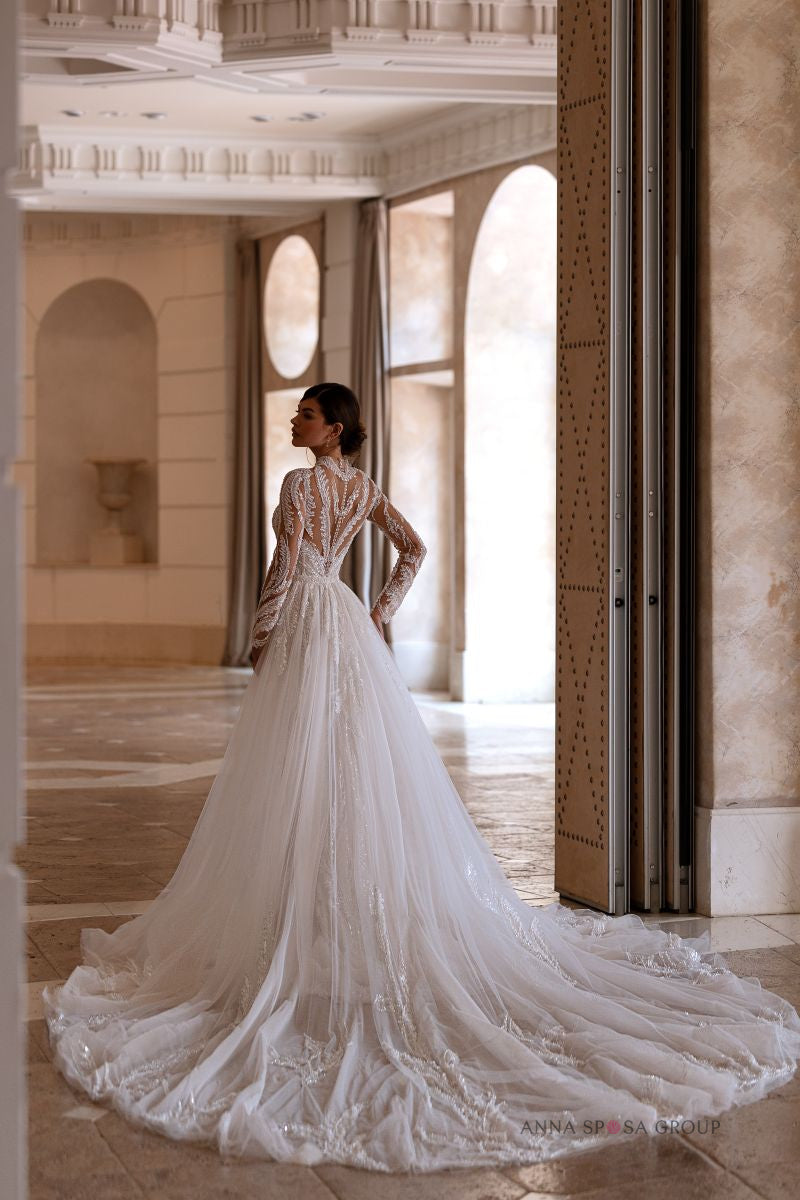 Robe de mariée Anna Sposa Toman – Sirène brodée de perles avec manches longues et traîne amovible